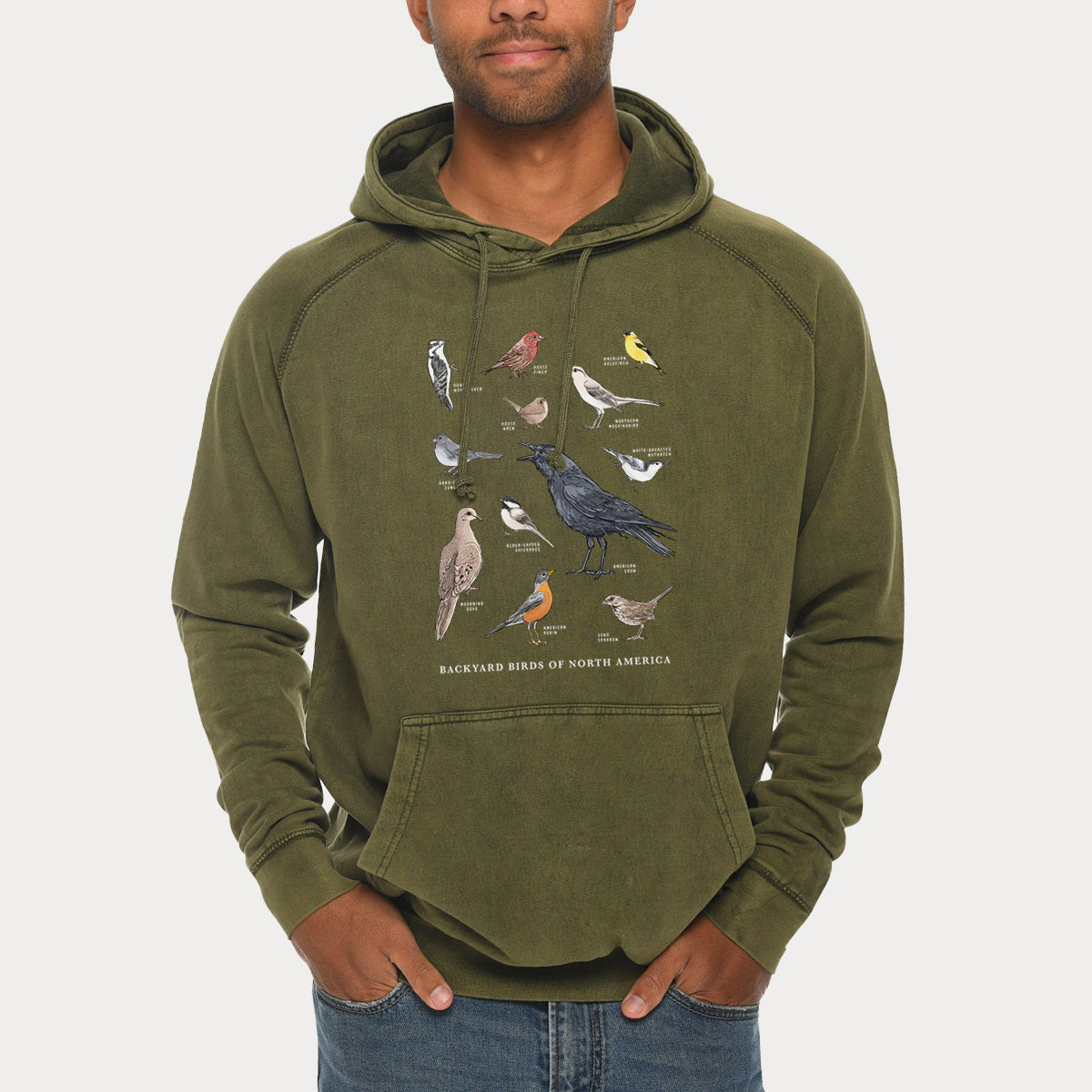 Common Backyard Birds of North America  - Mid-Weight Unisex Vintage 100% Cotton Hoodie