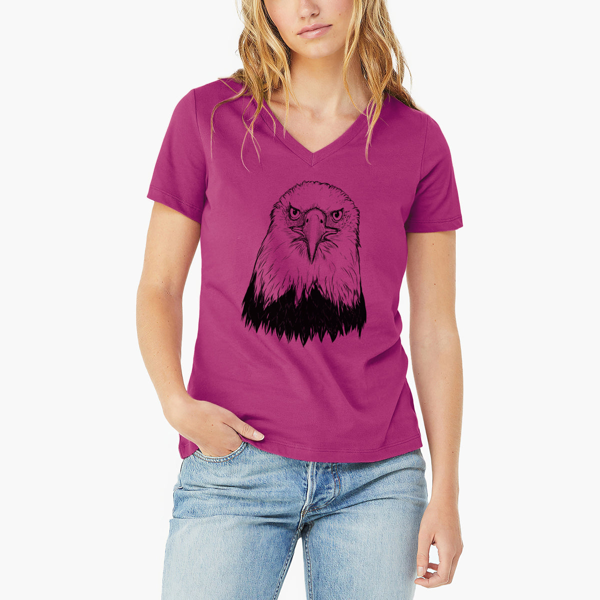 Haliaeetus Leucocephalus - American Bald Eagle - Women&#39;s Lightweight Relaxed Fit 100% Cotton V-neck