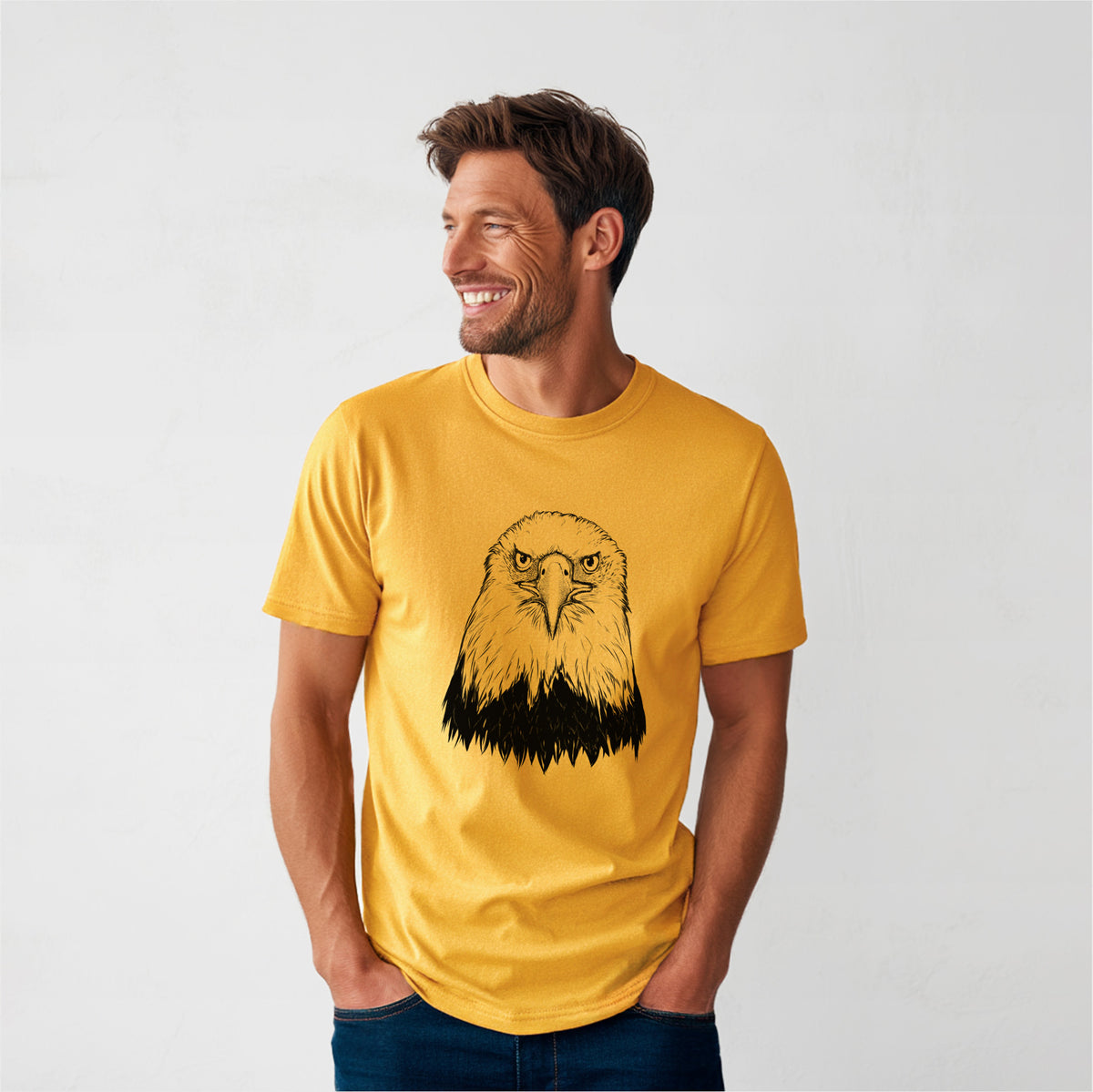Haliaeetus Leucocephalus - American Bald Eagle - Heavyweight Men&#39;s 100% Organic Cotton Tee