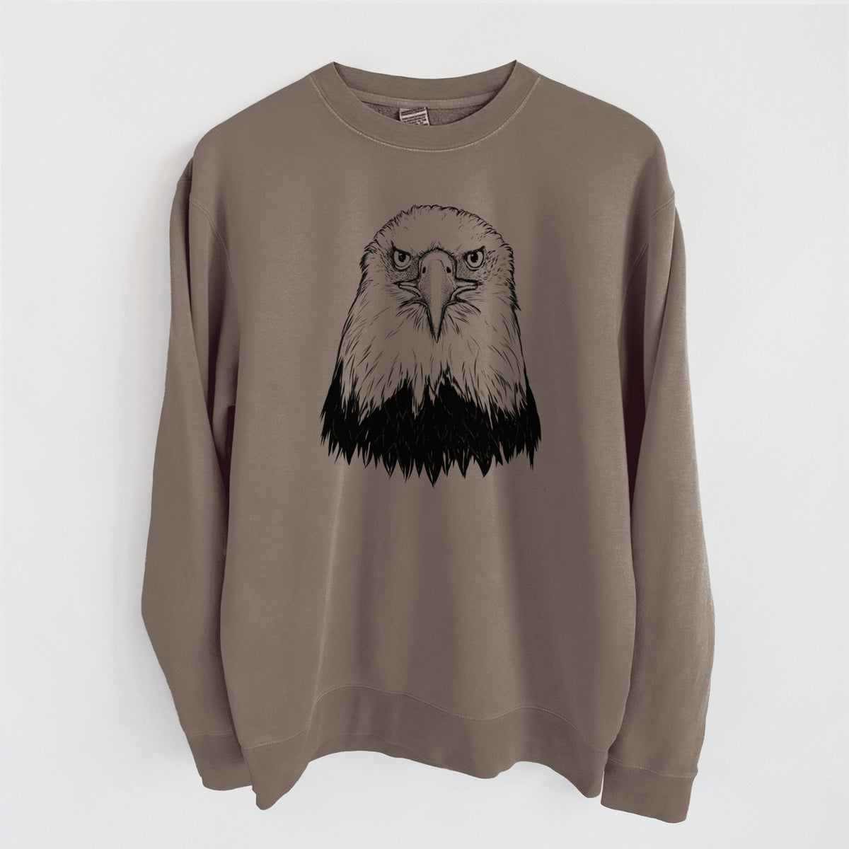 Haliaeetus Leucocephalus - American Bald Eagle - Unisex Pigment Dyed Crew Sweatshirt in Espresso Brown Color