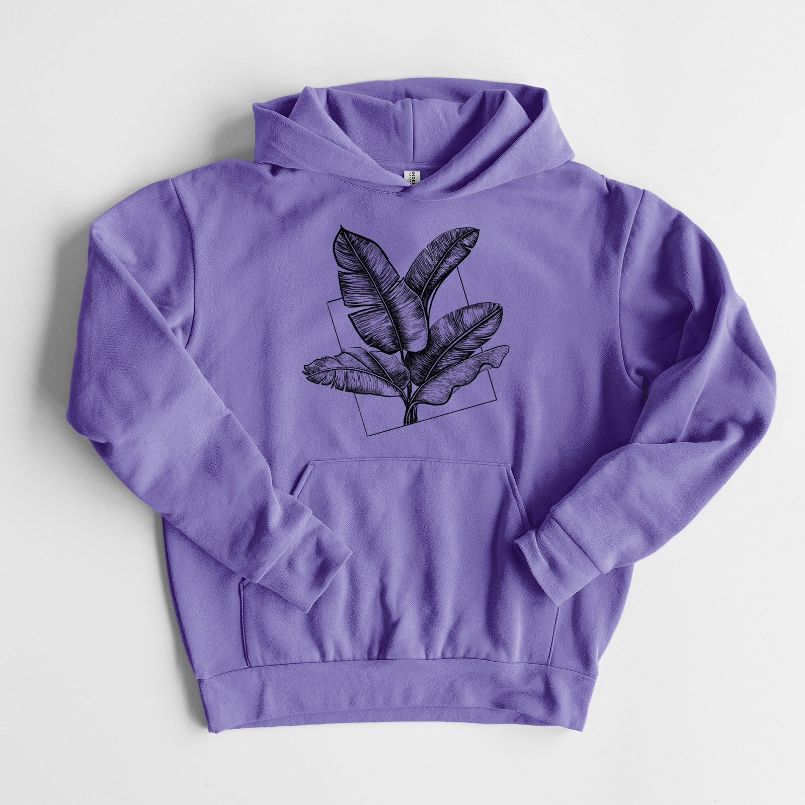 Banana Plant Leaves - Statement Midweight Hoodie in Violet, laid flat, showing the oversized boxy fit and front kangaroo pocket.