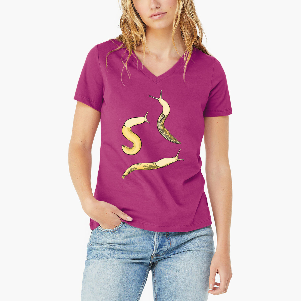 Banana Slug Squad - Ariolimax columbianus - Women's Lightweight Relaxed Fit 100% Cotton V-neck