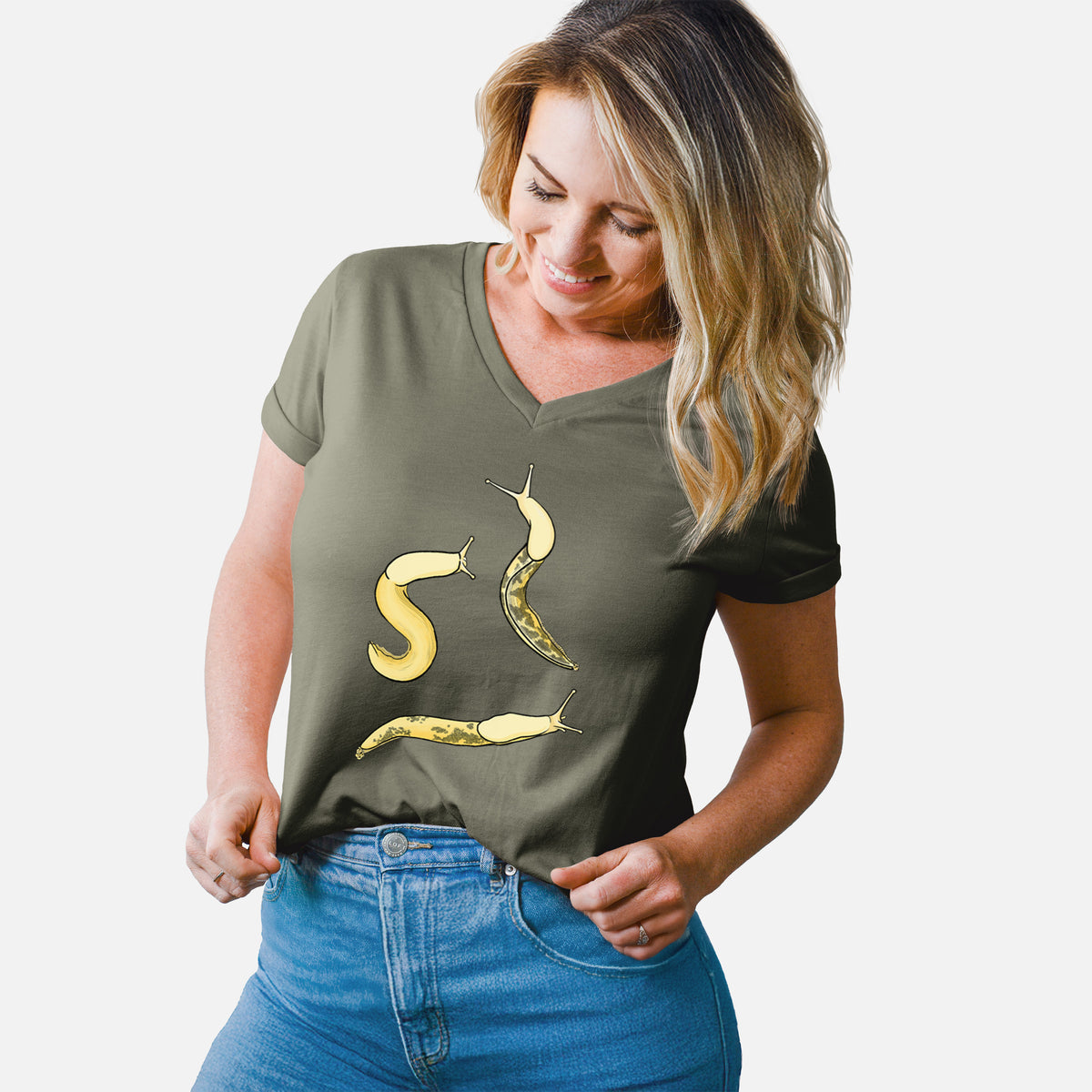 Banana Slug Squad - Ariolimax columbianus - Women's Lightweight Relaxed Fit 100% Cotton V-neck