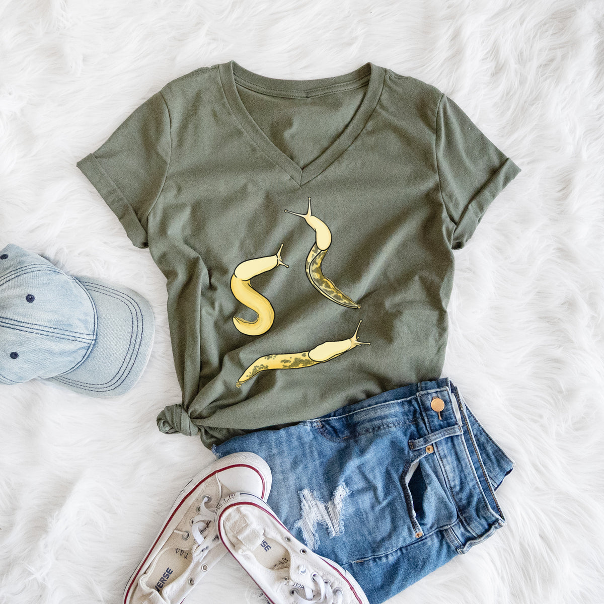 Banana Slug Squad - Ariolimax columbianus - Women's Lightweight Relaxed Fit 100% Cotton V-neck