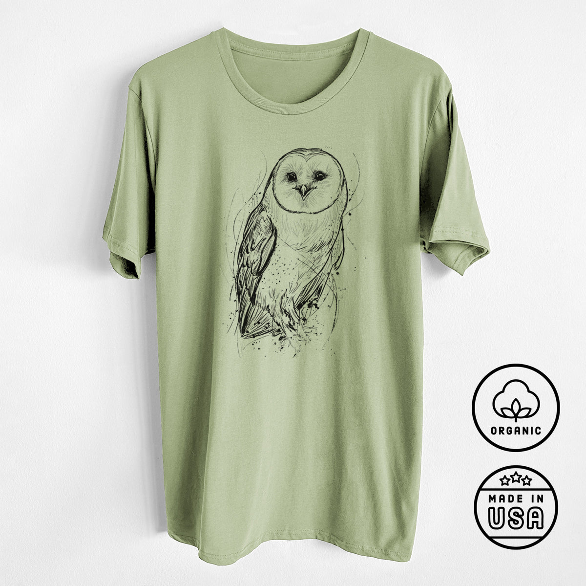 CLOSEOUT - Barn Owl - Tyto alba - Unisex Crewneck - Made in USA - 100% Organic Cotton