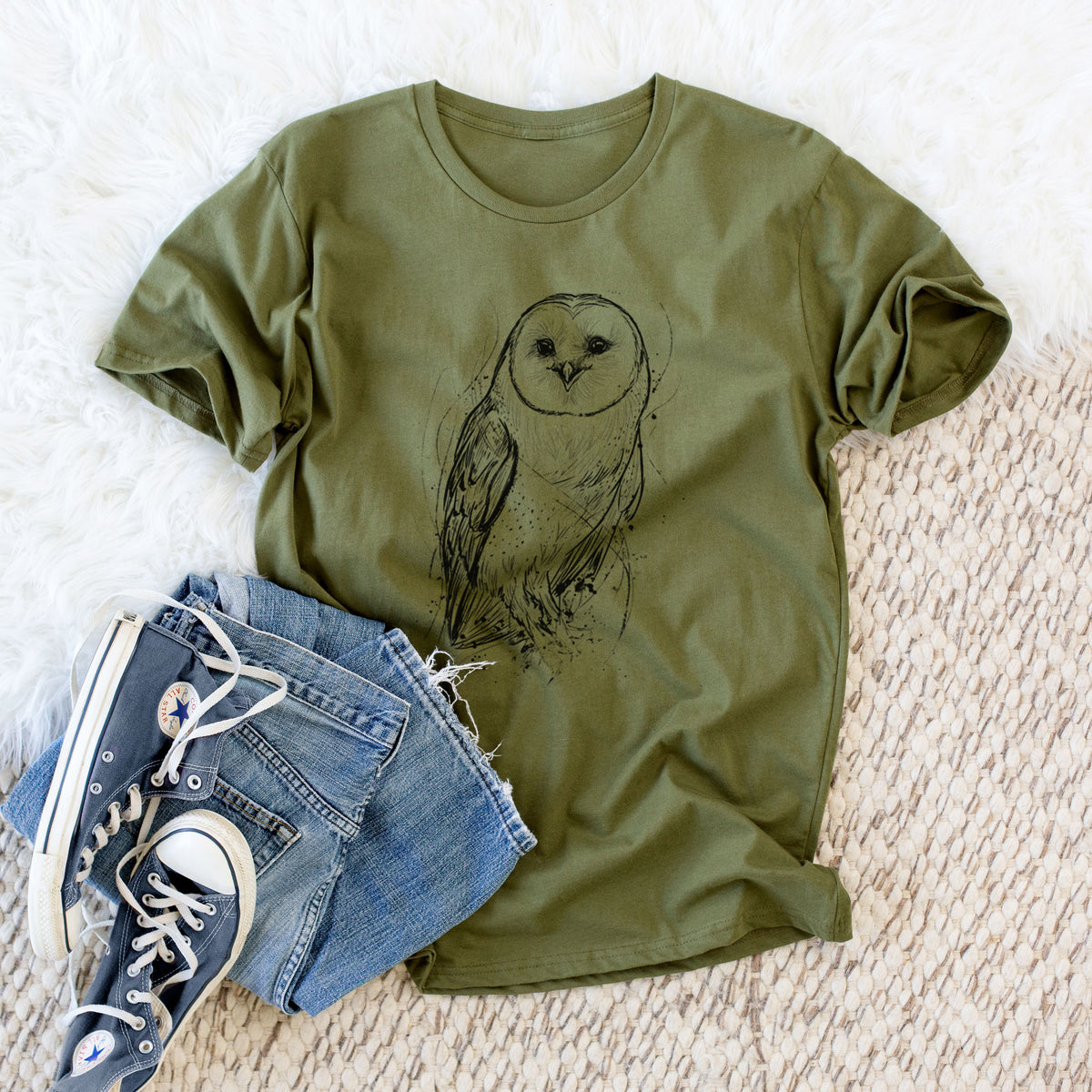 CLOSEOUT - Barn Owl - Tyto alba - Unisex Crewneck - Made in USA - 100% Organic Cotton