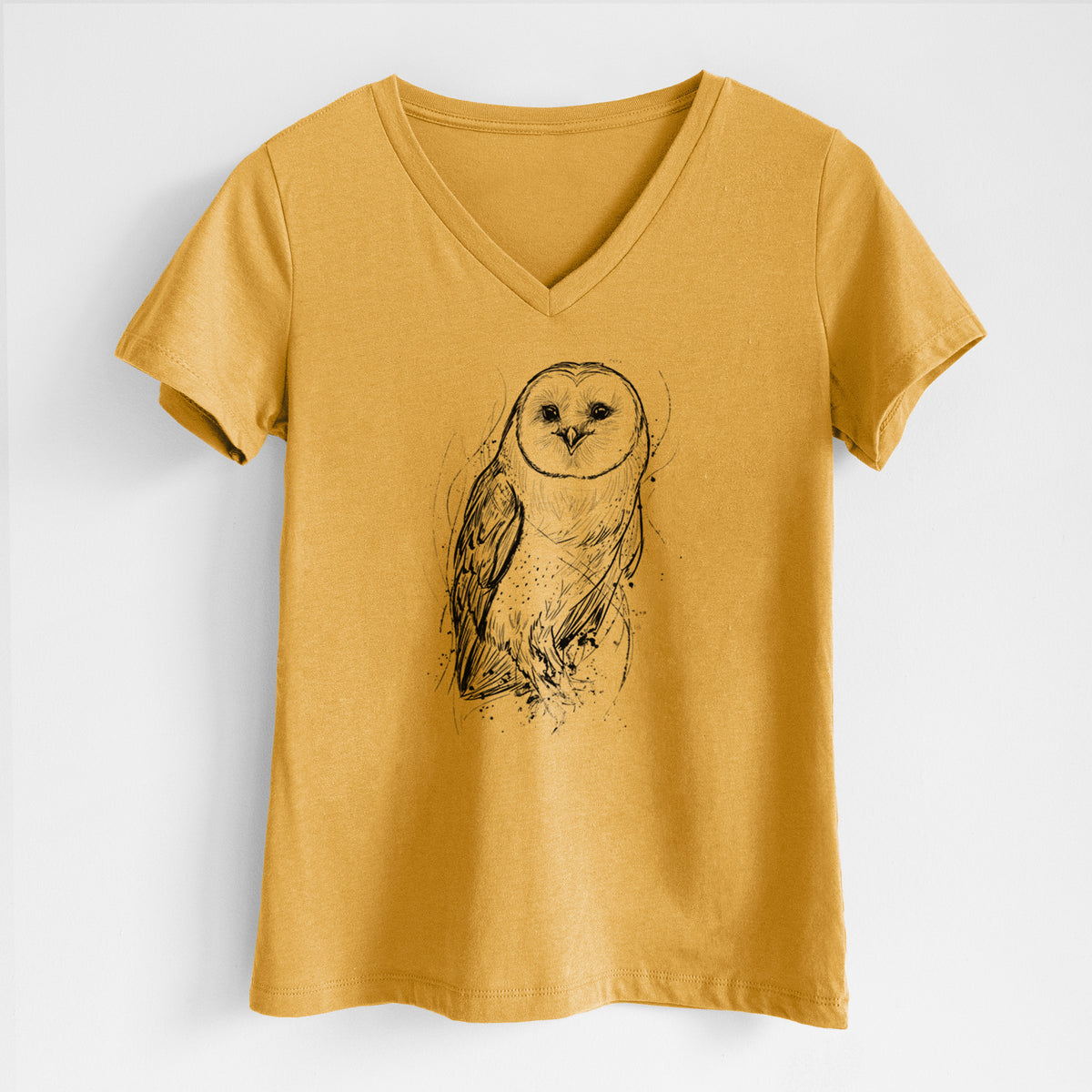 Barn Owl - Tyto alba - Women&#39;s Lightweight Relaxed Fit 100% Cotton V-neck