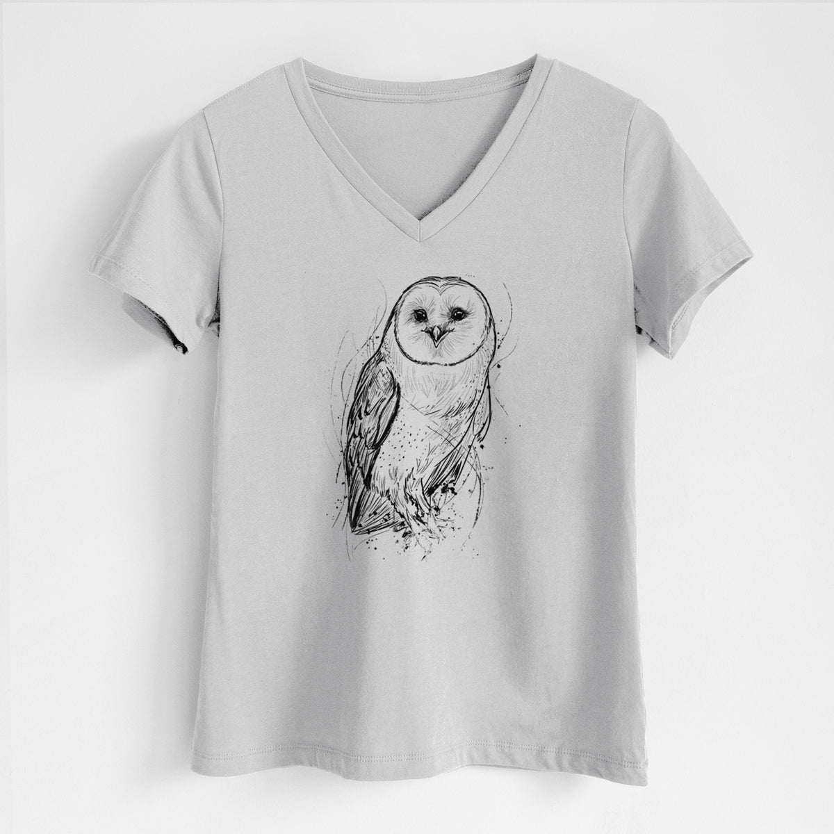 Barn Owl - Tyto alba - Women&#39;s Lightweight Relaxed Fit 100% Cotton V-neck