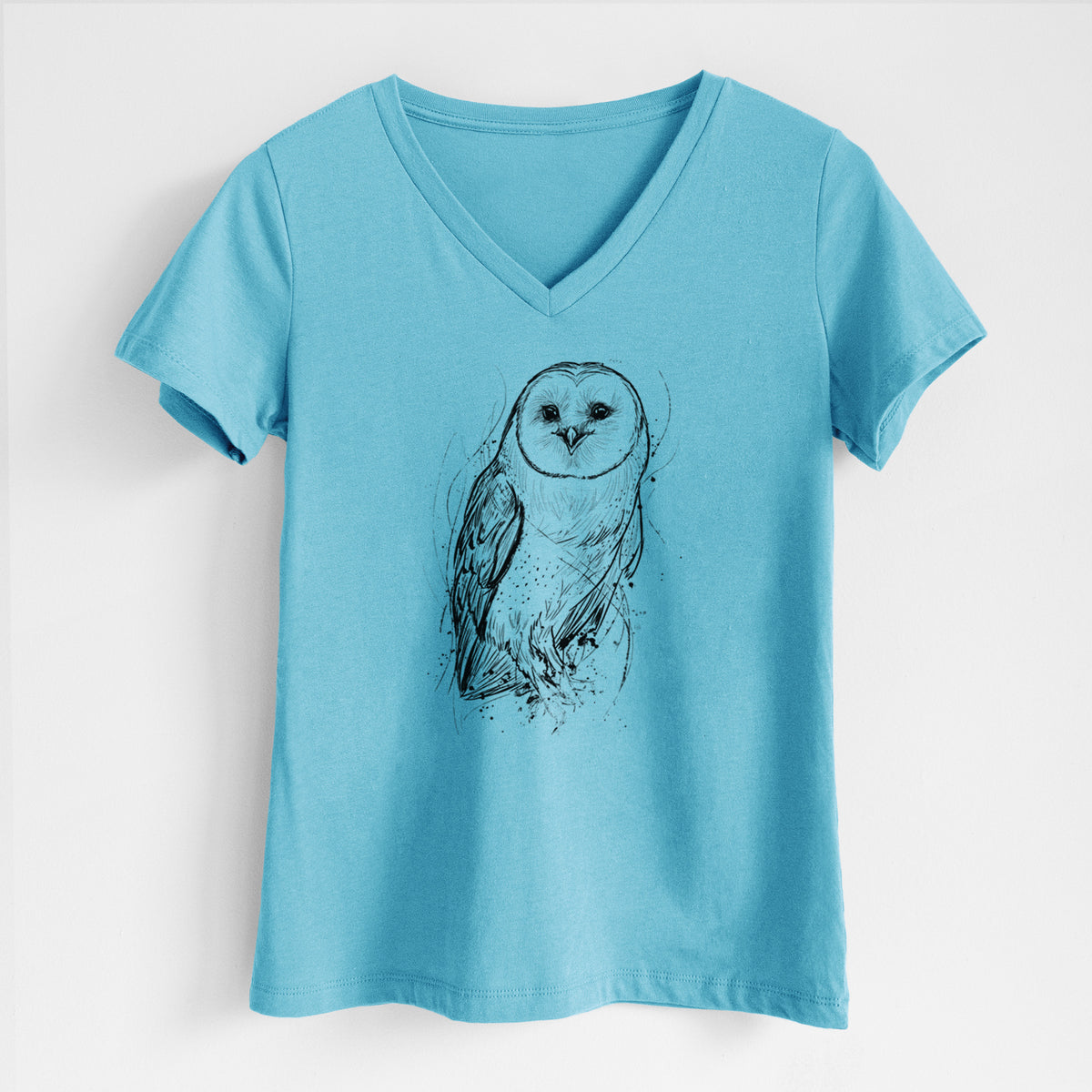 Barn Owl - Tyto alba - Women&#39;s Lightweight Relaxed Fit 100% Cotton V-neck
