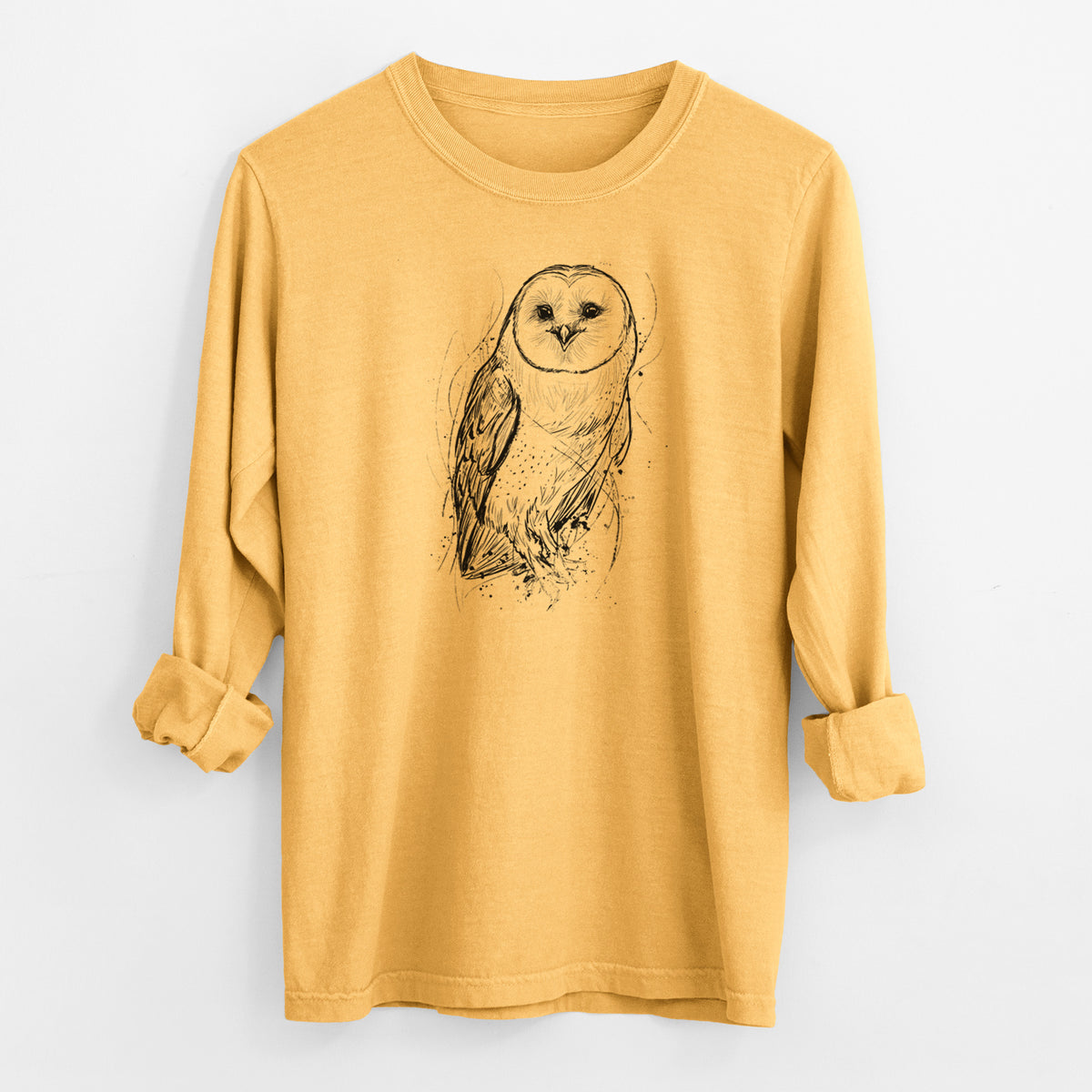 Barn Owl - Tyto alba - Men&#39;s Heavyweight 100% Cotton Long Sleeve