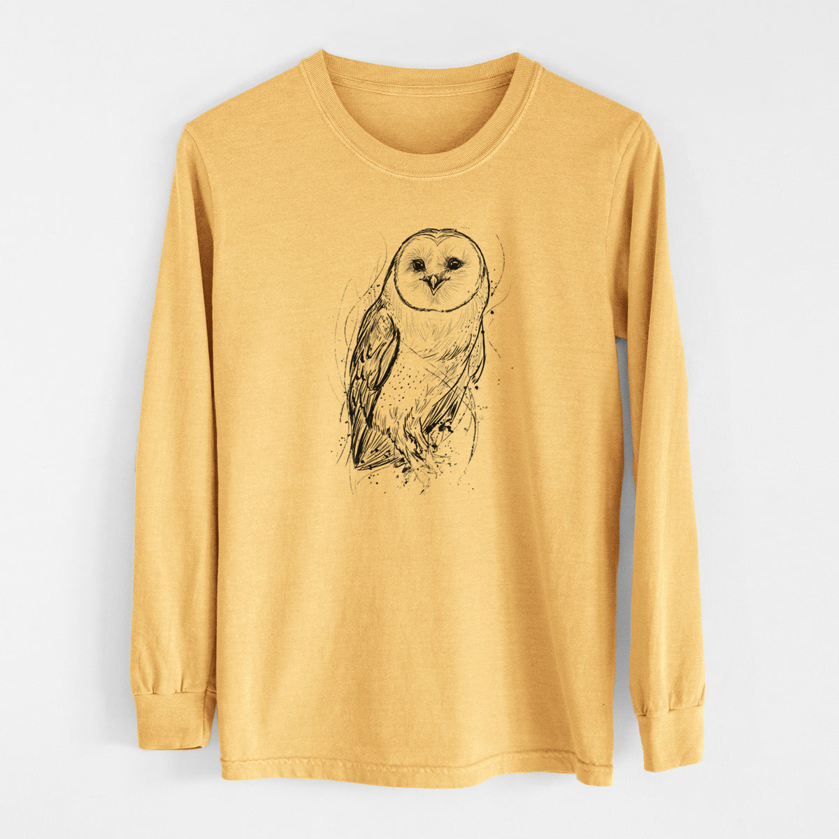 Barn Owl - Tyto alba - Men&#39;s Heavyweight 100% Cotton Long Sleeve