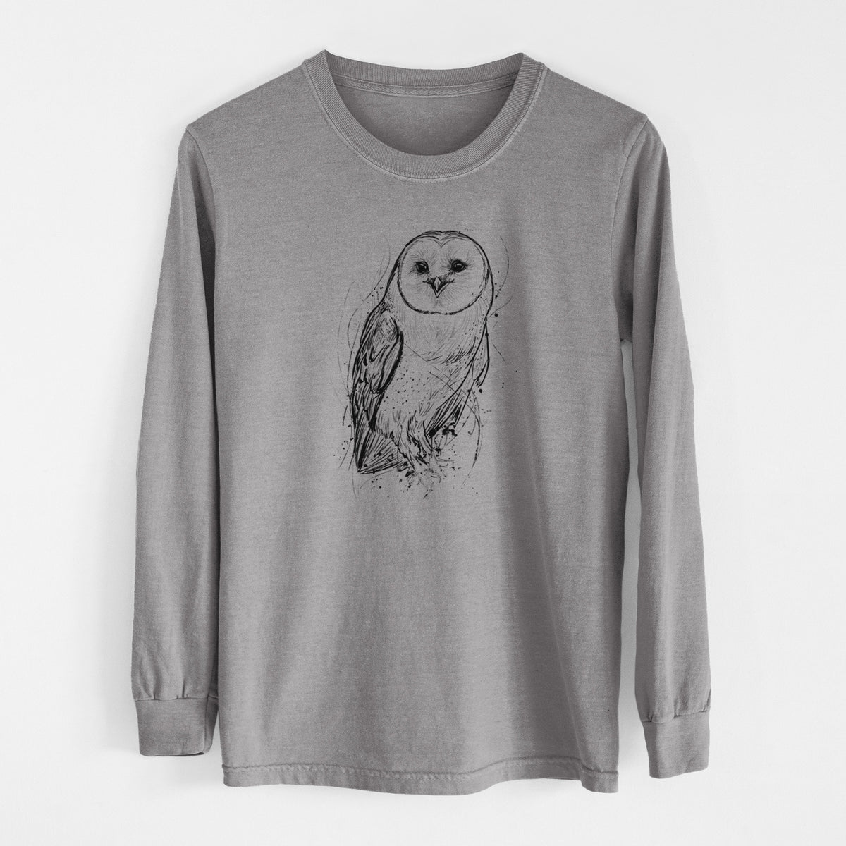 Barn Owl - Tyto alba - Men&#39;s Heavyweight 100% Cotton Long Sleeve