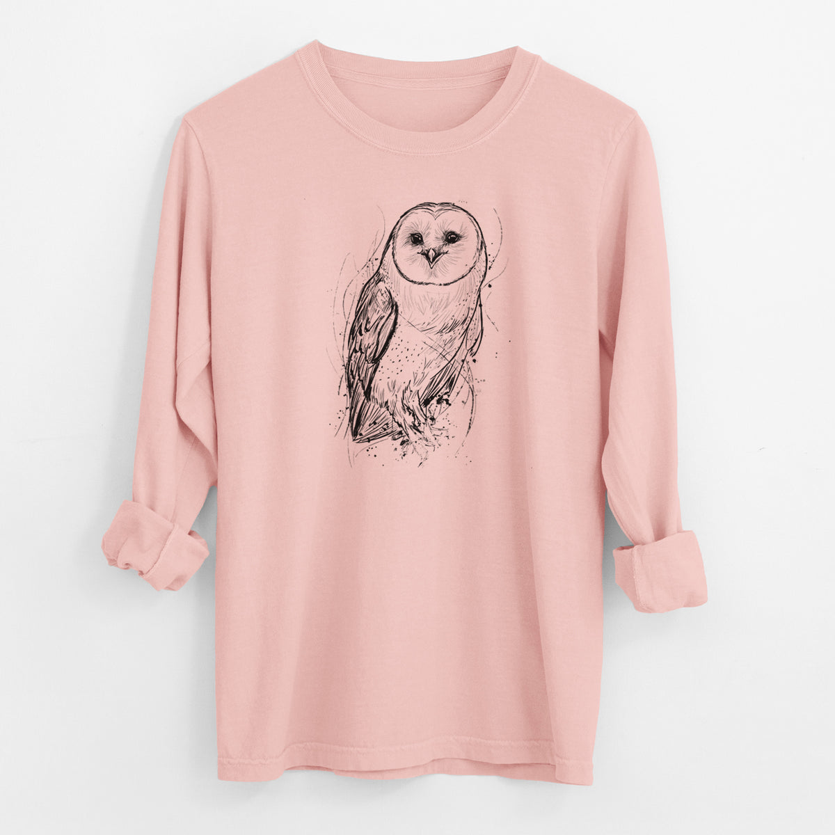 Barn Owl - Tyto alba - Men&#39;s Heavyweight 100% Cotton Long Sleeve