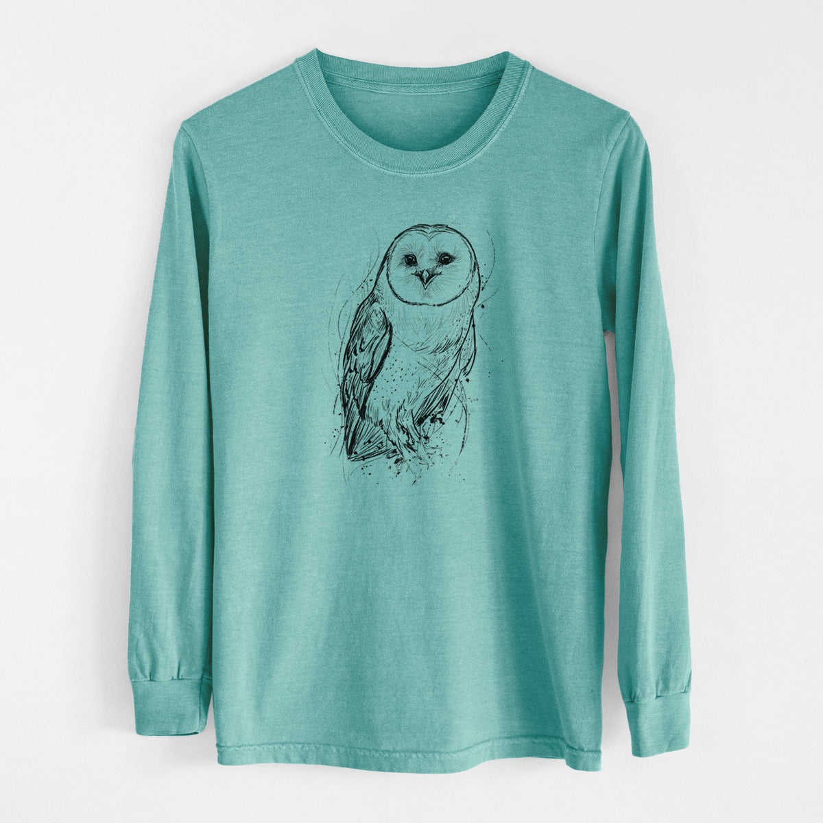 Barn Owl - Tyto alba - Men&#39;s Heavyweight 100% Cotton Long Sleeve