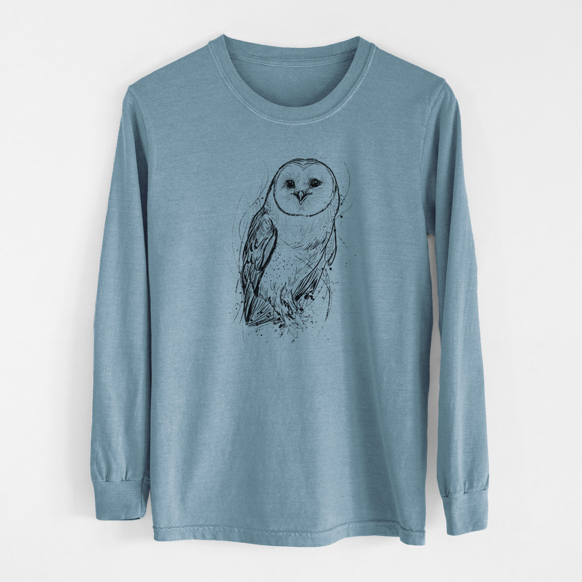 Barn Owl - Tyto alba - Men&#39;s Heavyweight 100% Cotton Long Sleeve