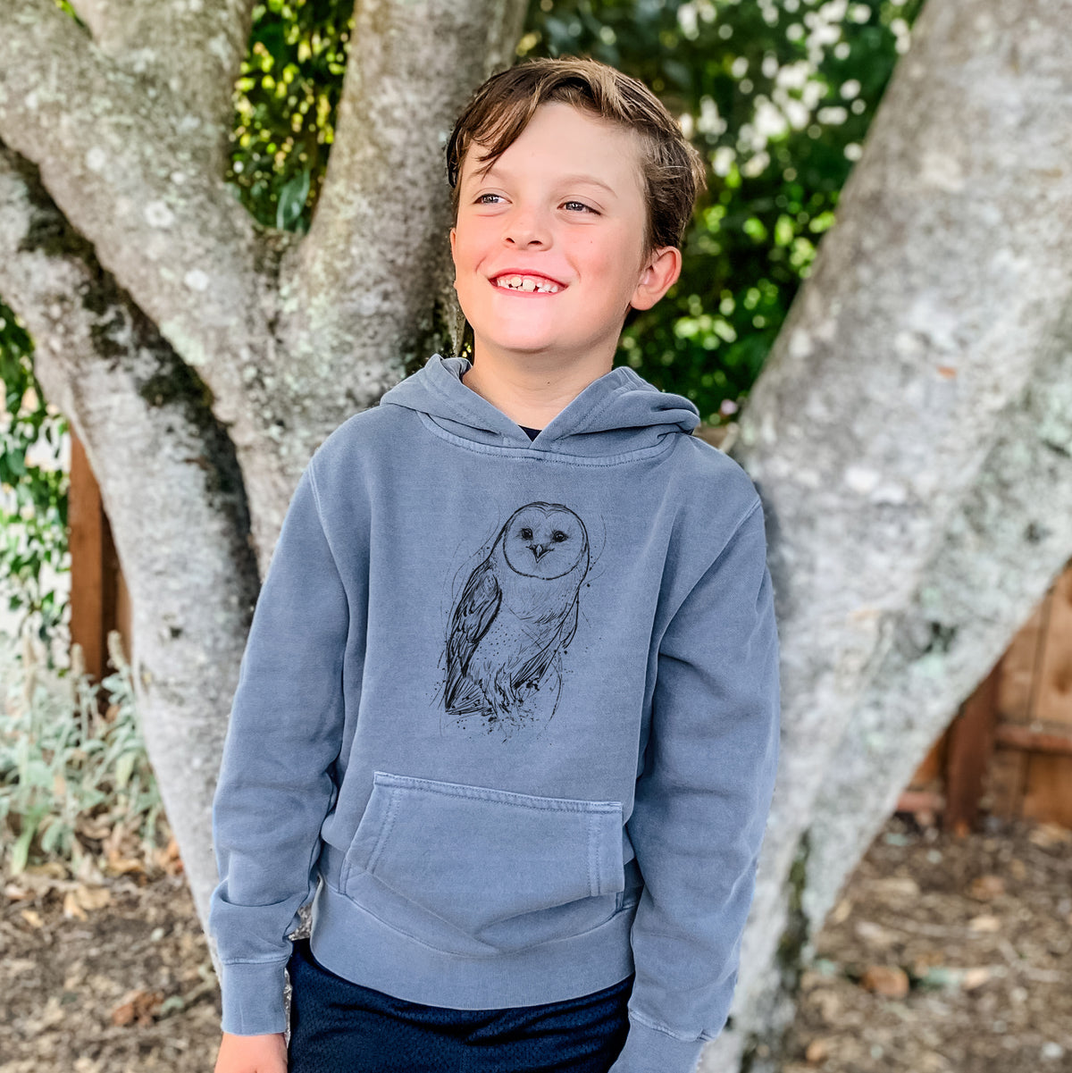 Barn Owl - Tyto alba - Youth Pigment Dyed Hoodie