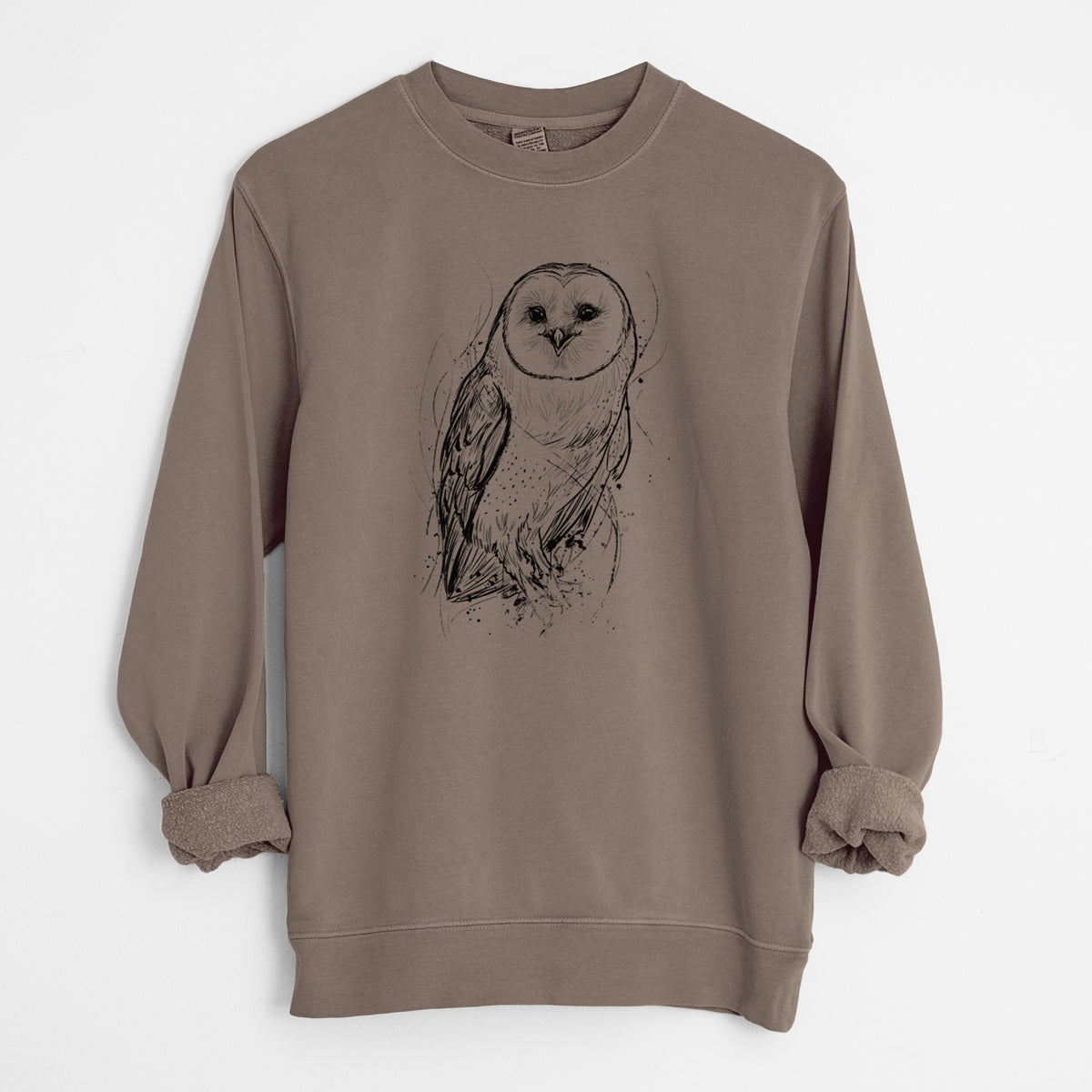 Barn Owl - Tyto alba - Unisex Pigment Dyed Crew Sweatshirt in Espresso Brown Color