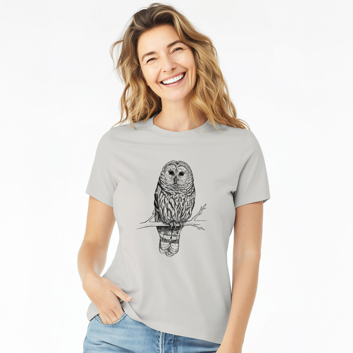 Barred Owl - Strix varia - Women&#39;s Lightweight Relaxed Fit 100% Cotton Crewneck