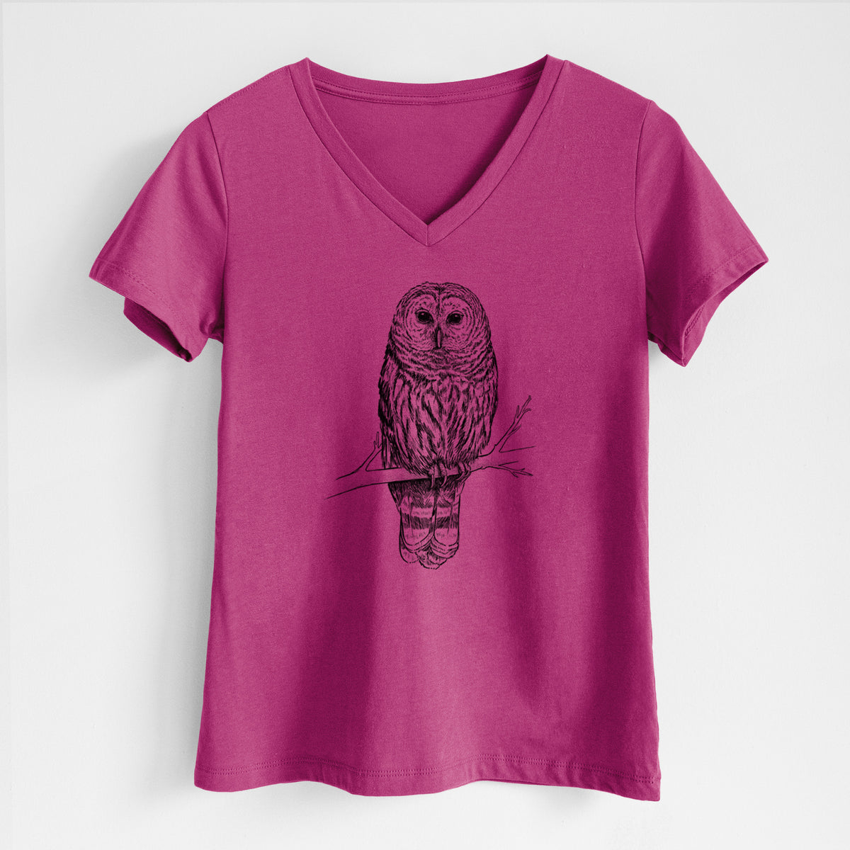 Barred Owl - Strix varia - Women&#39;s Lightweight Relaxed Fit 100% Cotton V-neck