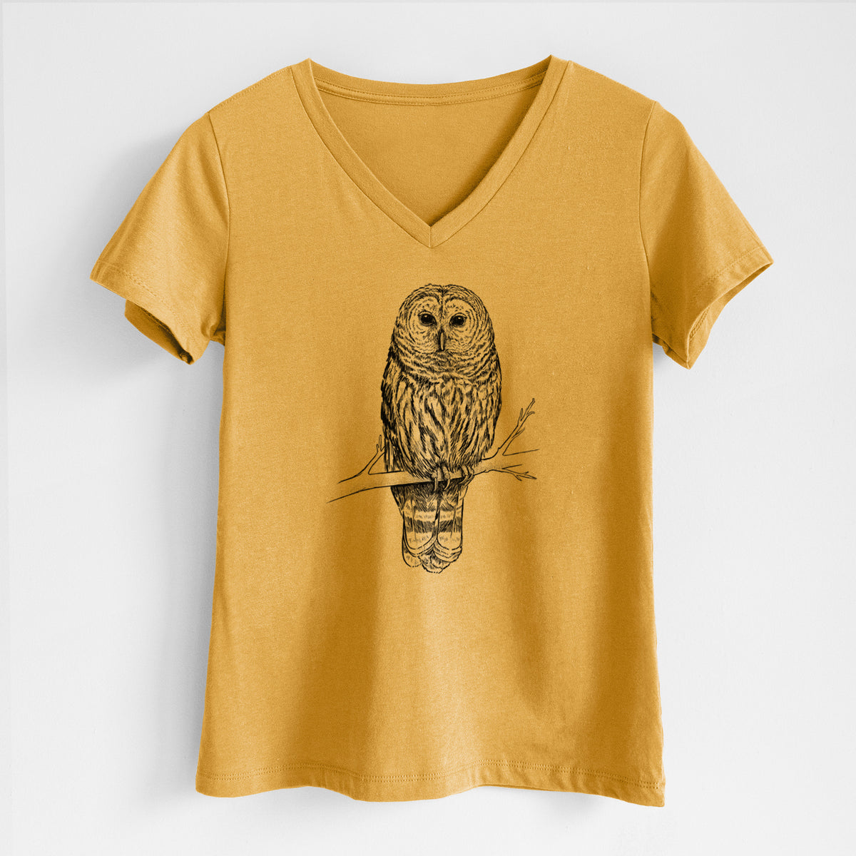 Barred Owl - Strix varia - Women&#39;s Lightweight Relaxed Fit 100% Cotton V-neck