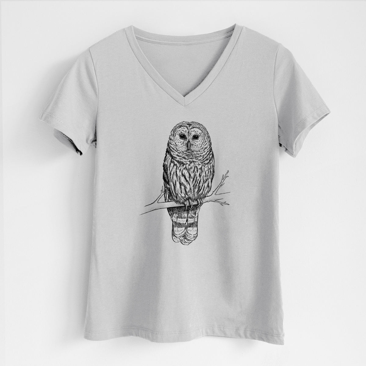 Barred Owl - Strix varia - Women&#39;s Lightweight Relaxed Fit 100% Cotton V-neck
