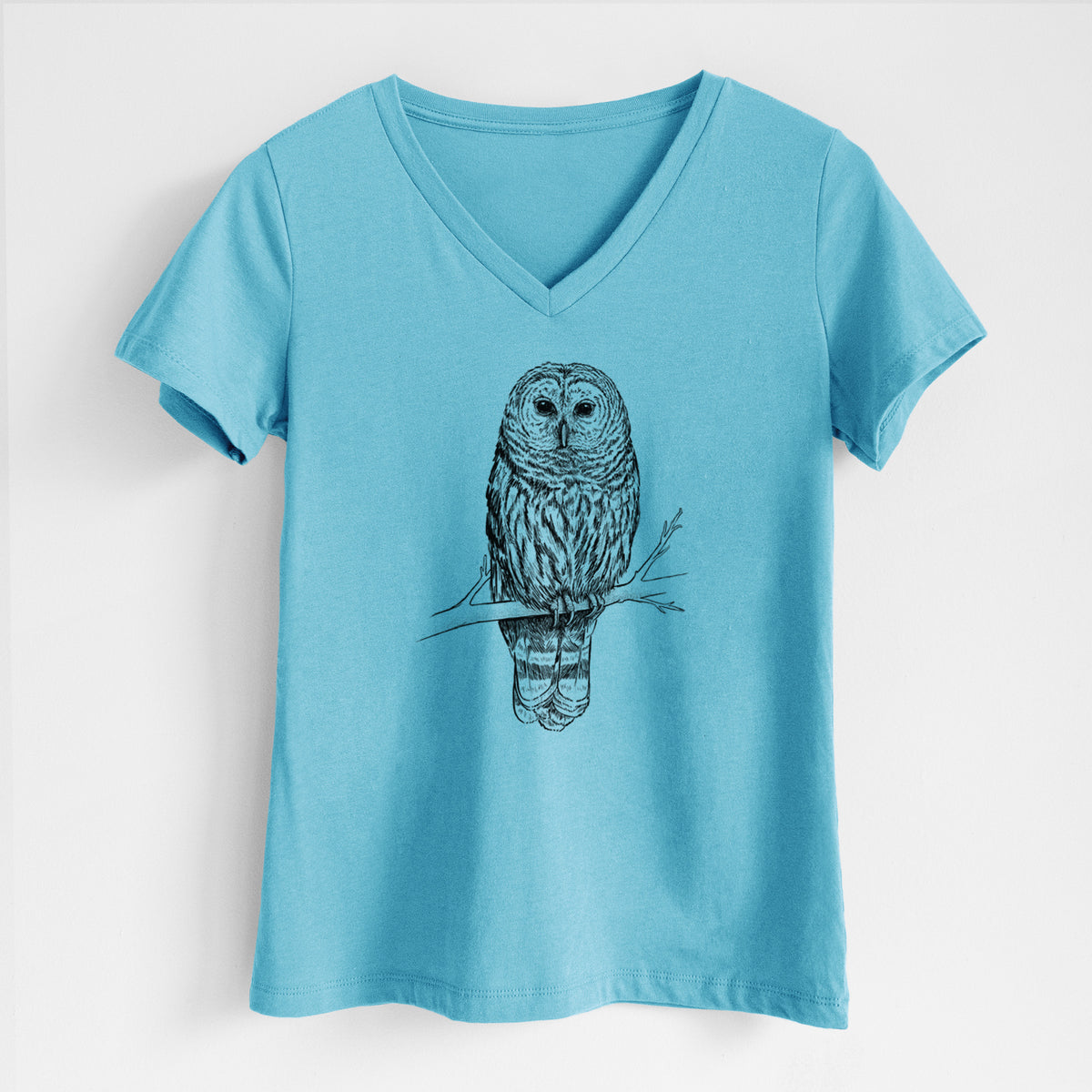 Barred Owl - Strix varia - Women&#39;s Lightweight Relaxed Fit 100% Cotton V-neck