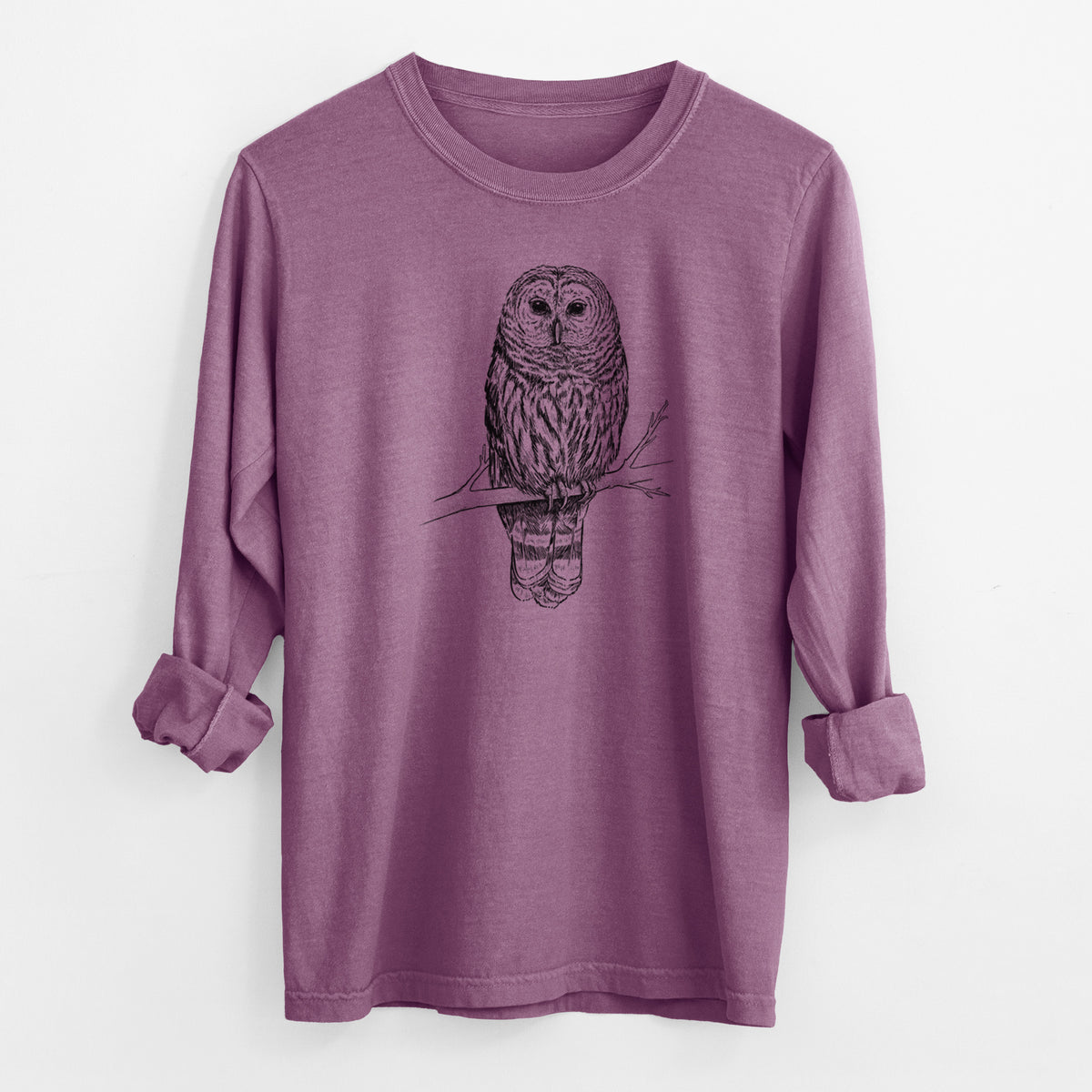 Barred Owl - Strix varia - Men&#39;s Heavyweight 100% Cotton Long Sleeve