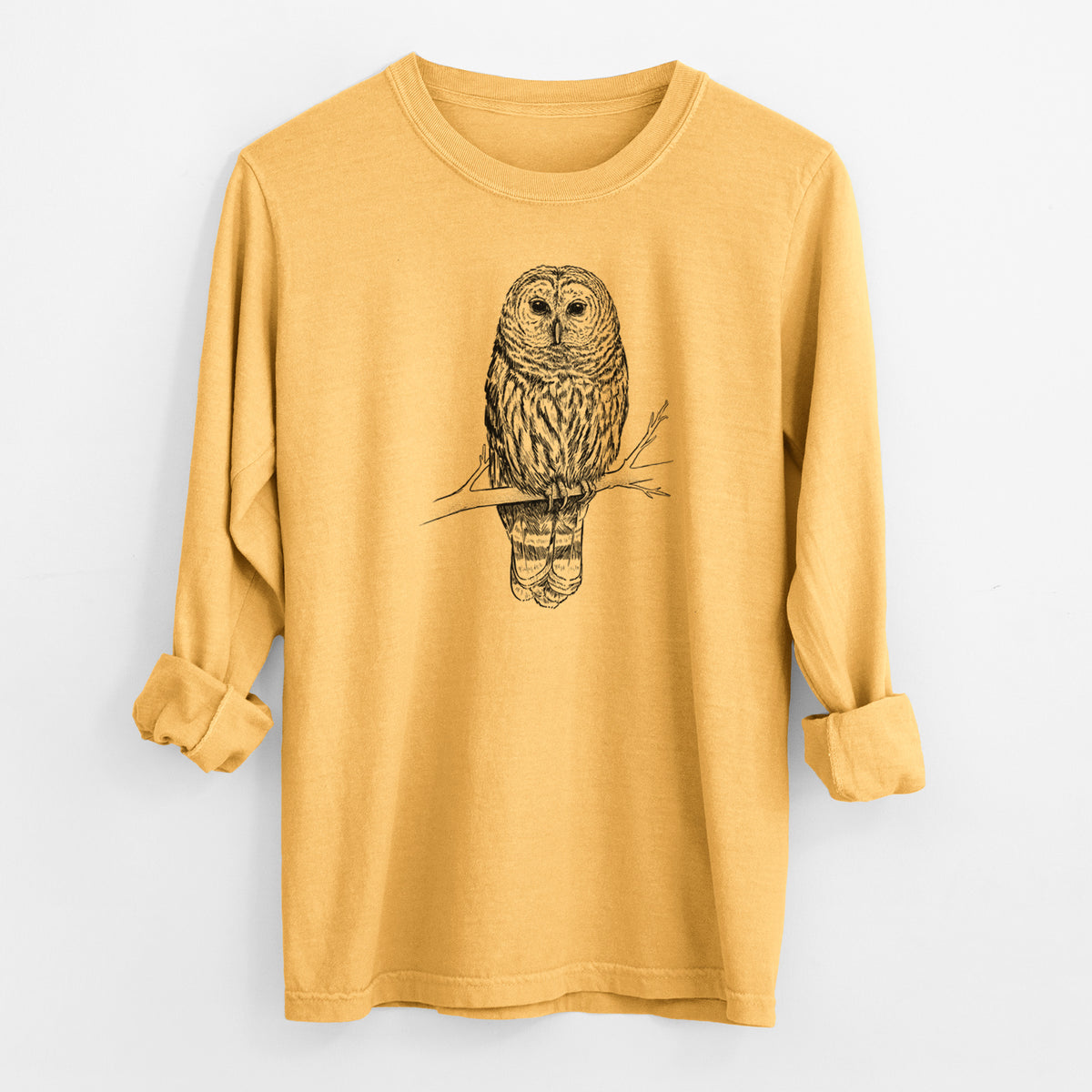 Barred Owl - Strix varia - Men&#39;s Heavyweight 100% Cotton Long Sleeve