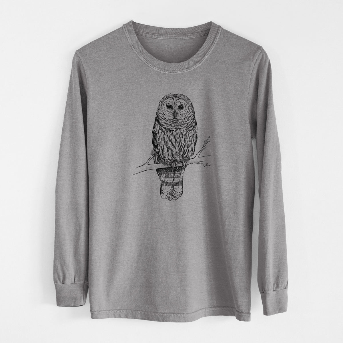 Barred Owl - Strix varia - Men&#39;s Heavyweight 100% Cotton Long Sleeve