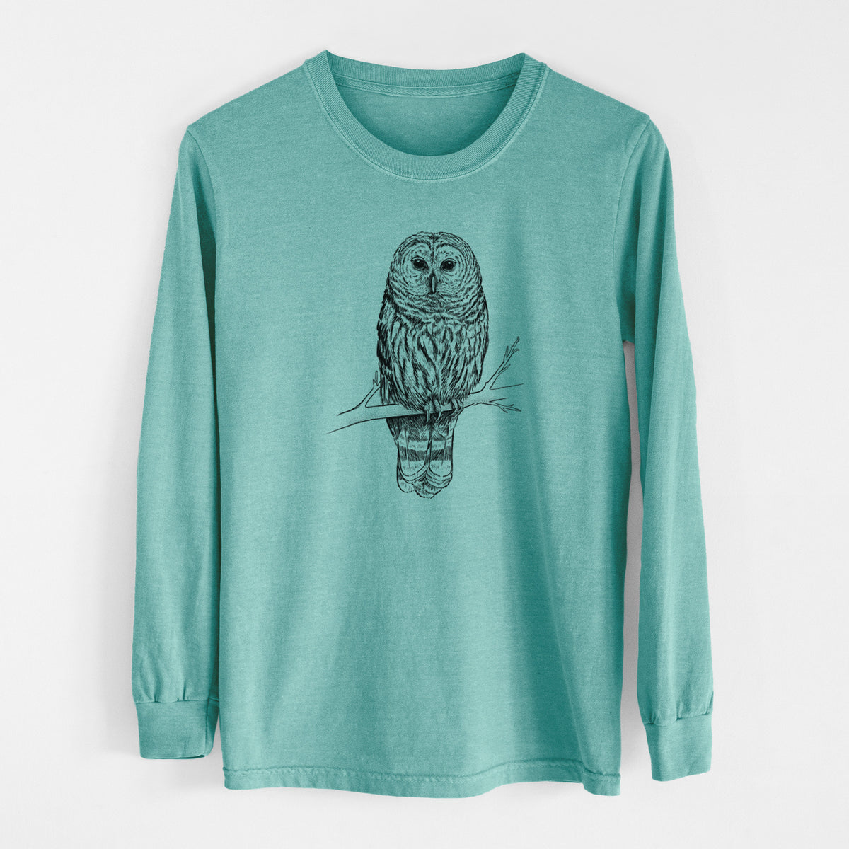 Barred Owl - Strix varia - Men&#39;s Heavyweight 100% Cotton Long Sleeve