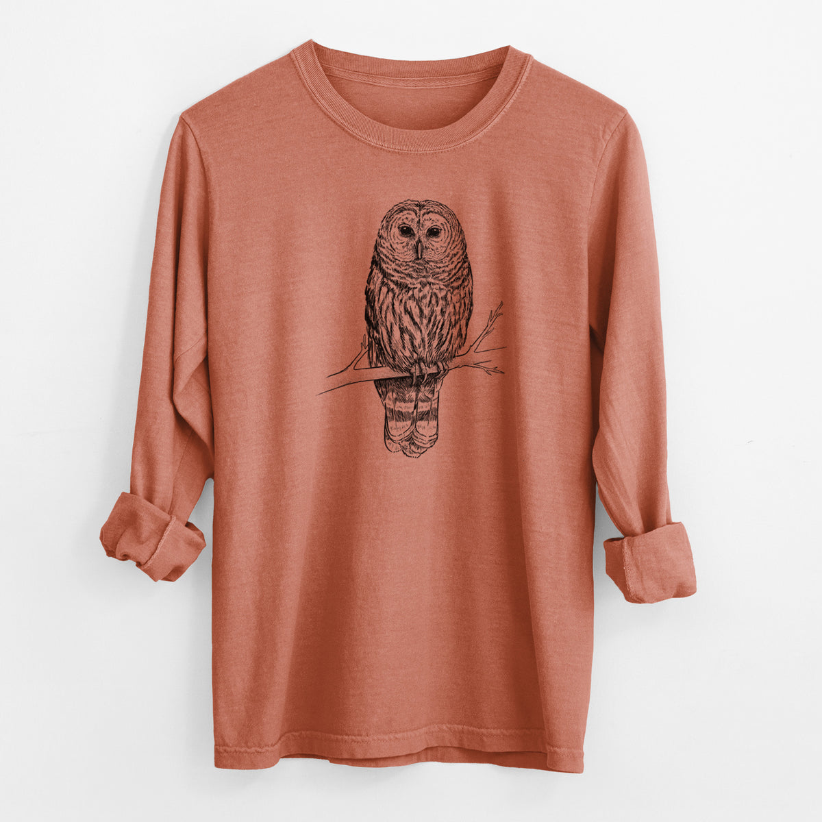 Barred Owl - Strix varia - Men&#39;s Heavyweight 100% Cotton Long Sleeve