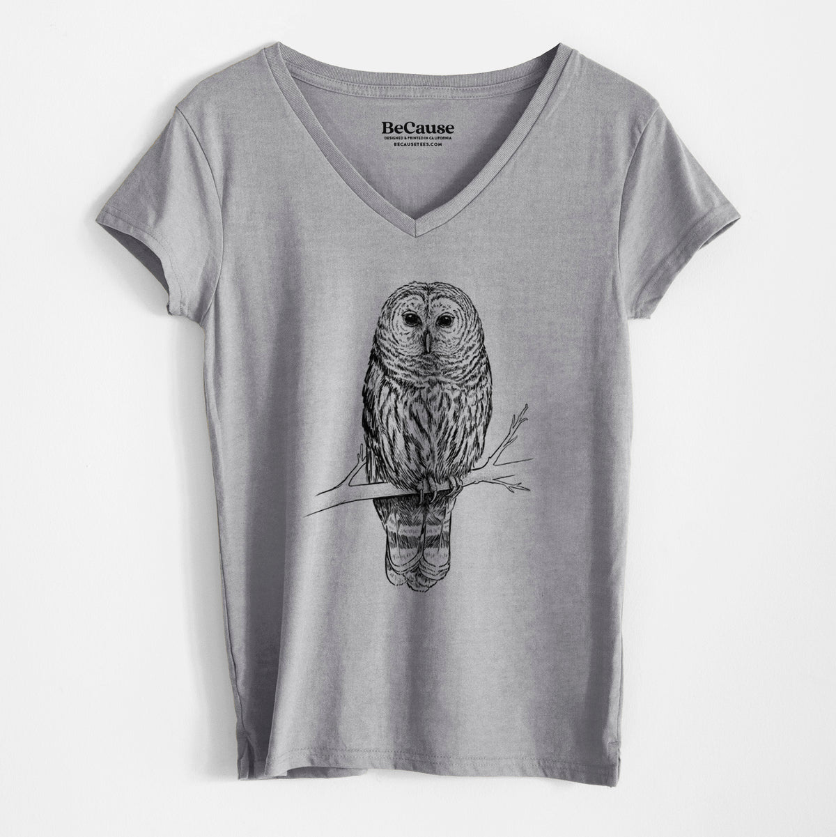 Barred Owl - Strix varia - Women&#39;s 100% Recycled V-neck