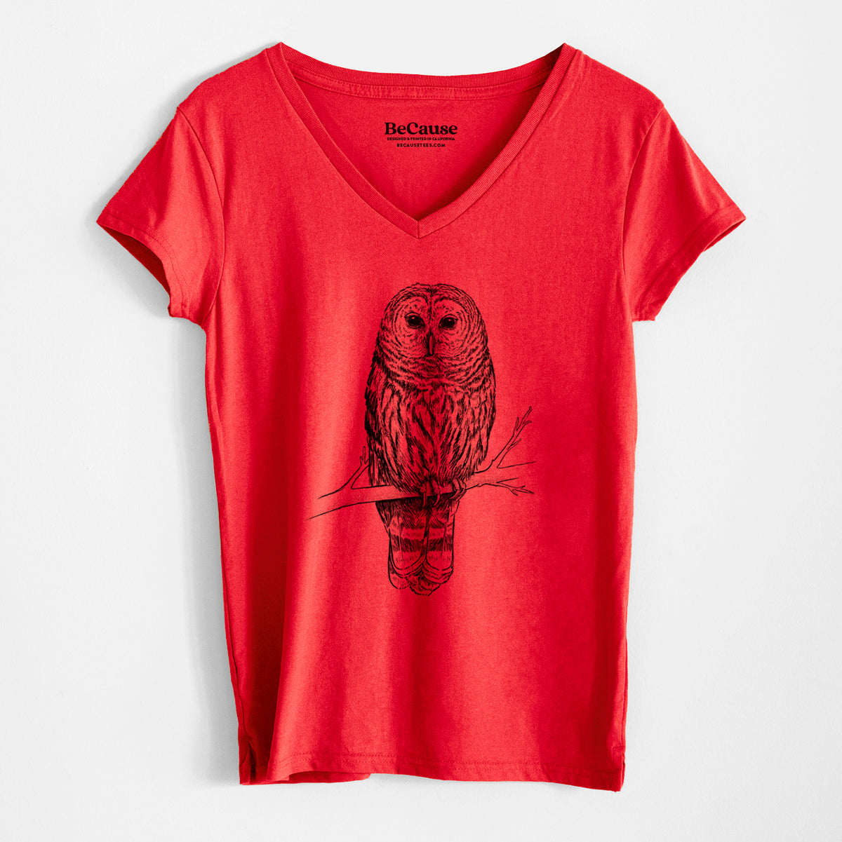 Barred Owl - Strix varia - Women&#39;s 100% Recycled V-neck