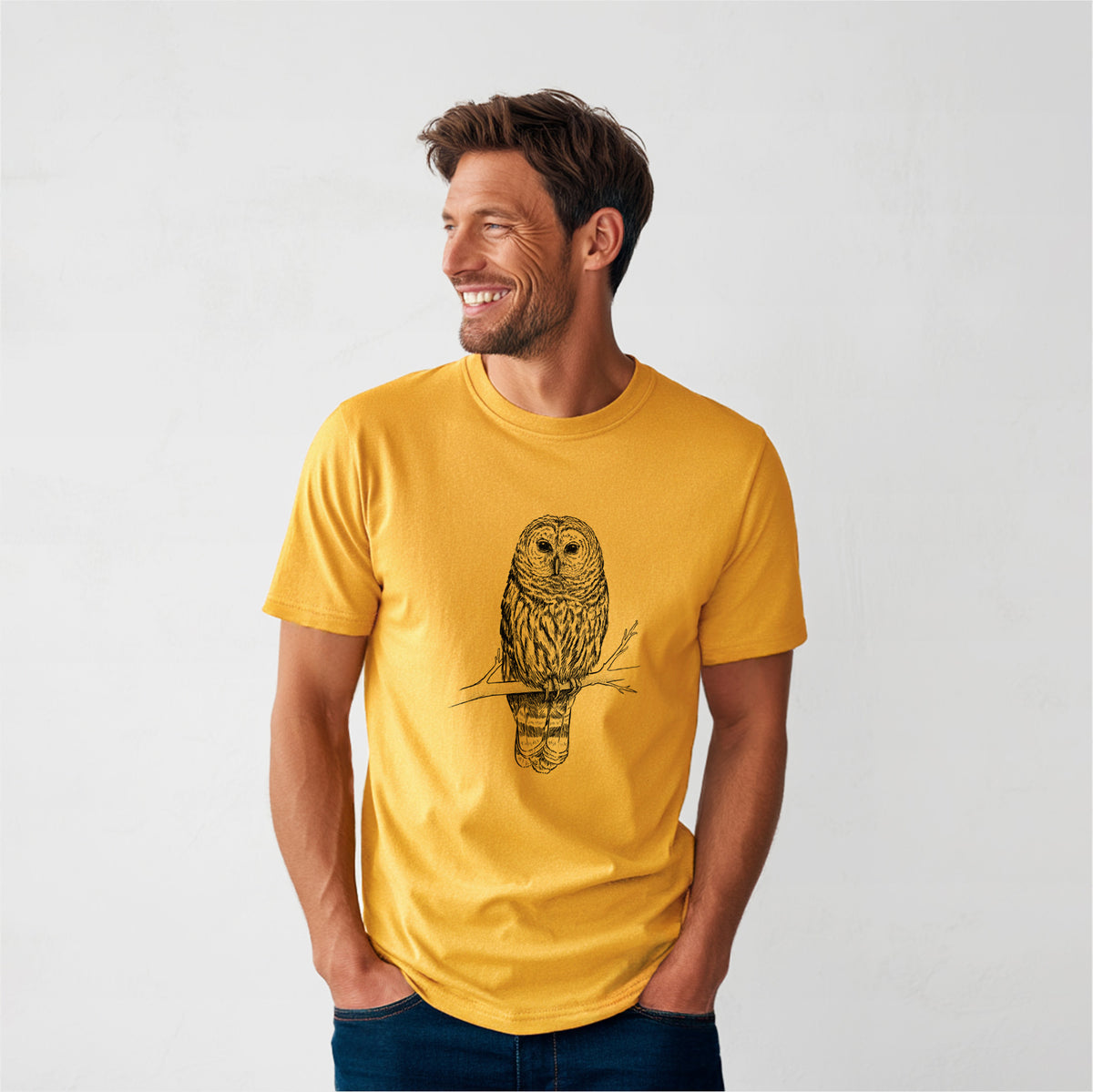 Barred Owl - Strix varia - Heavyweight Men&#39;s 100% Organic Cotton Tee