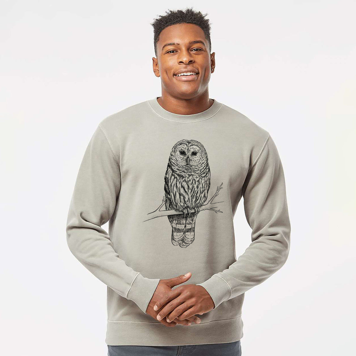 Barred Owl - Strix varia - Unisex Pigment Dyed Crew Sweatshirt