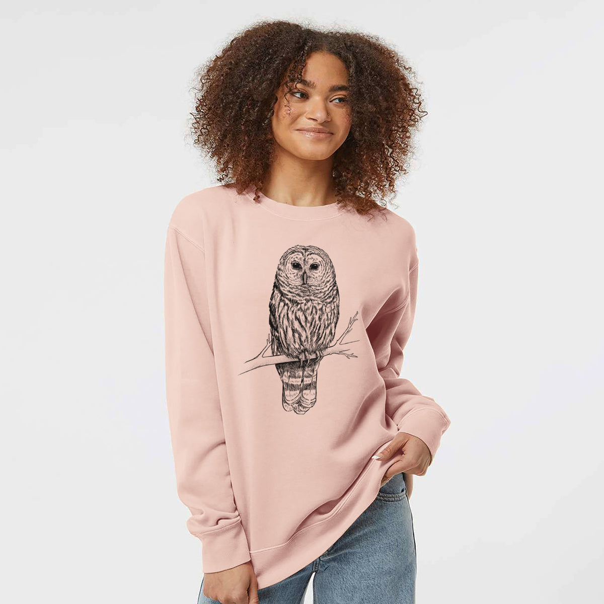 Barred Owl - Strix varia - Unisex Pigment Dyed Crew Sweatshirt