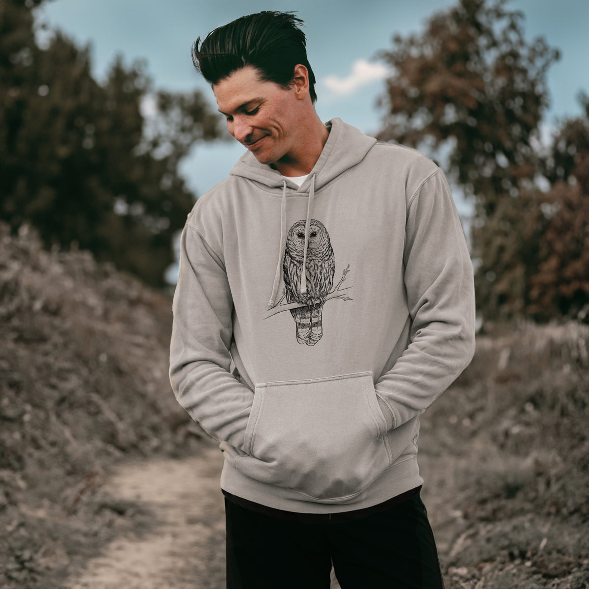 Barred Owl - Strix varia - Unisex Pigment Dyed Hoodie