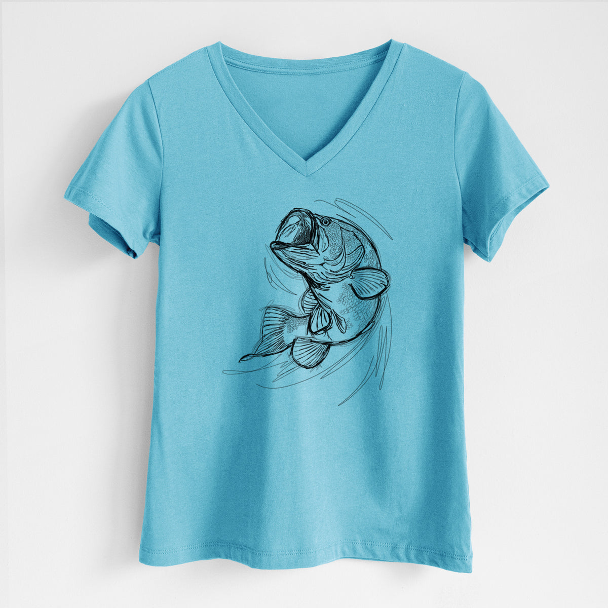 Largemouth Bass Fish - Micropterus salmoides - Women&#39;s Lightweight Relaxed Fit 100% Cotton V-neck