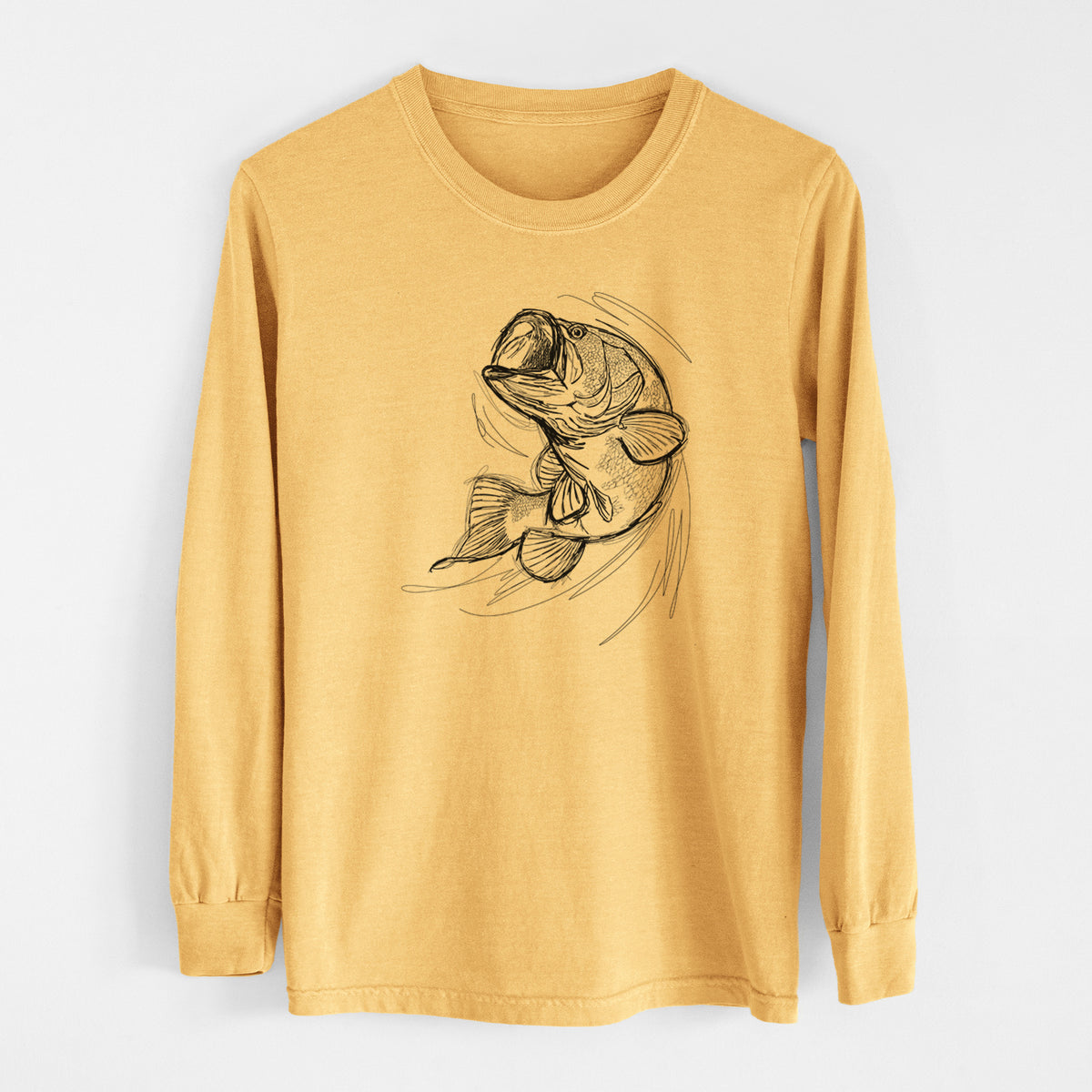 Largemouth Bass Fish - Micropterus salmoides - Men&#39;s Heavyweight 100% Cotton Long Sleeve