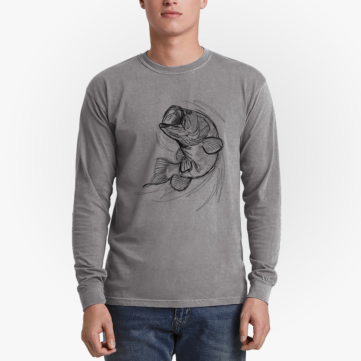 Largemouth Bass Fish - Micropterus salmoides - Men&#39;s Heavyweight 100% Cotton Long Sleeve