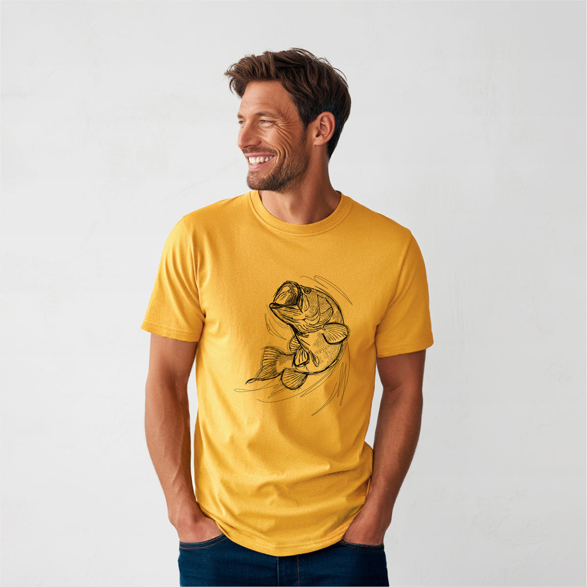 Largemouth Bass Fish - Micropterus salmoides - Heavyweight Men&#39;s 100% Organic Cotton Tee