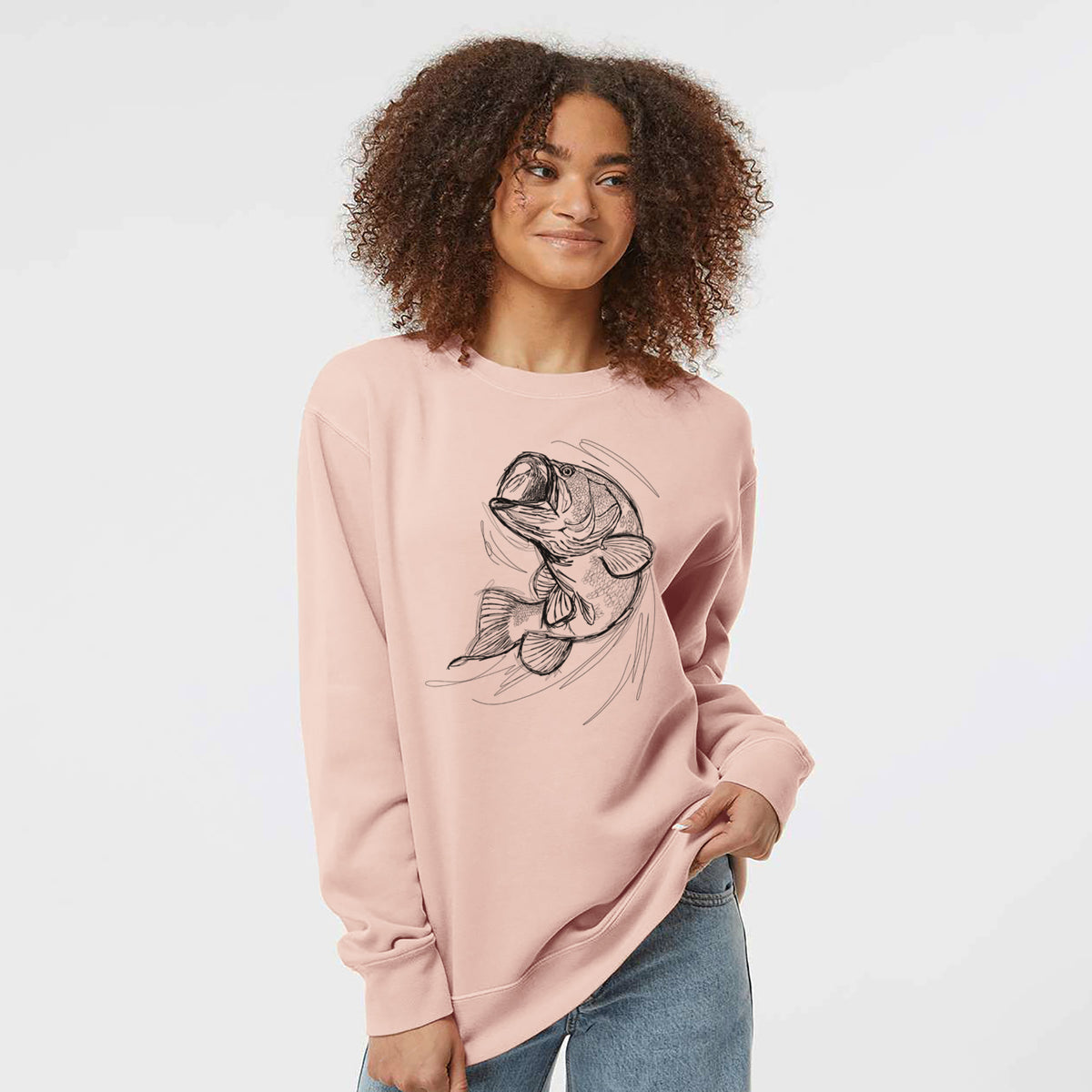 Largemouth Bass Fish - Micropterus salmoides - Unisex Pigment Dyed Crew Sweatshirt