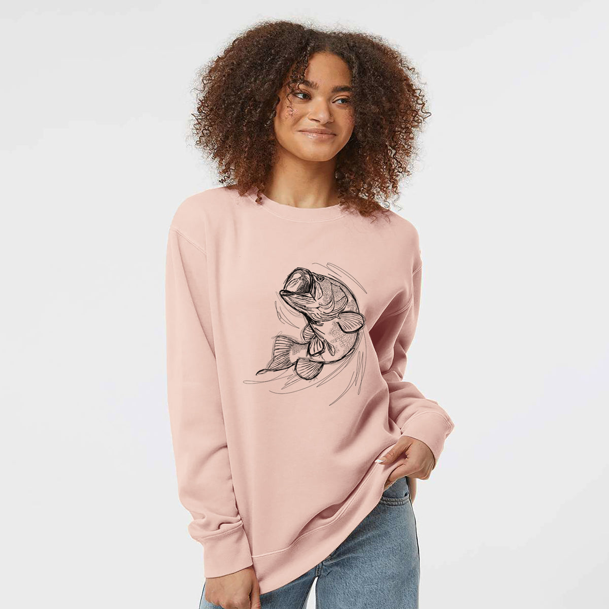 Largemouth Bass Fish - Micropterus salmoides - Unisex Pigment Dyed Crew Sweatshirt
