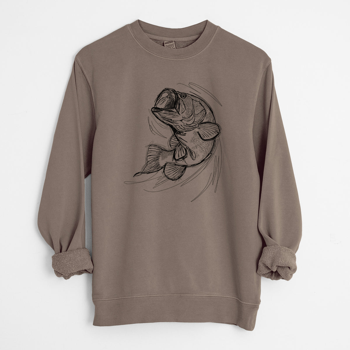 Largemouth Bass Fish - Micropterus salmoides - Unisex Pigment Dyed Crew Sweatshirt in Espresso Brown Color