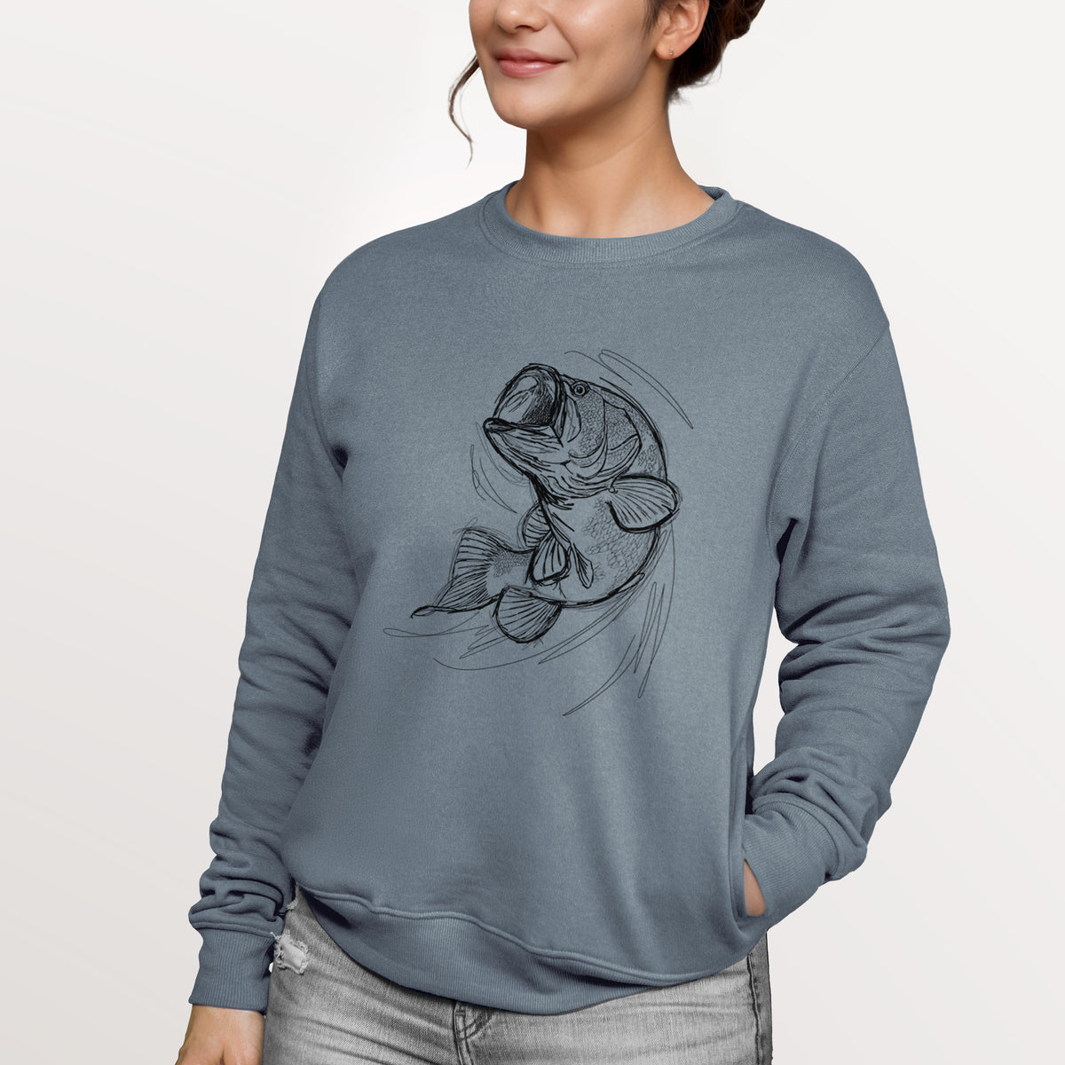 Largemouth Bass Fish - Micropterus salmoides  - Unisex Reclaimed Crewneck Sweatshirt