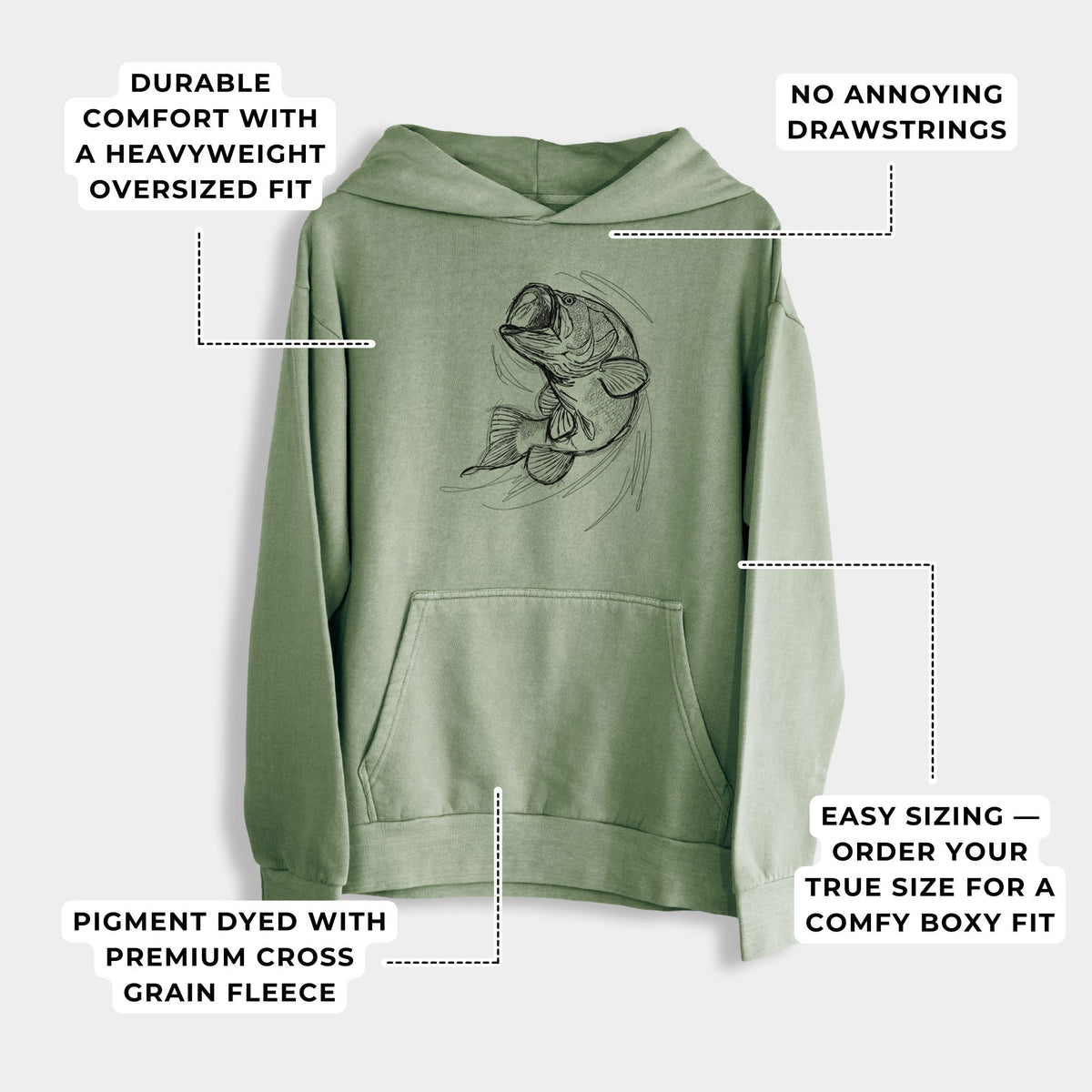 Largemouth Bass Fish - Micropterus salmoides  - Urban Heavyweight Hoodie