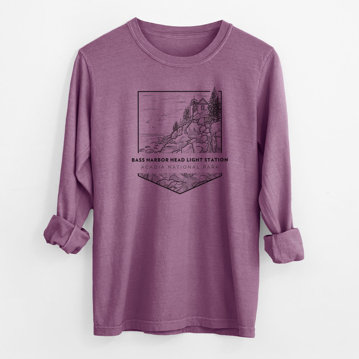 Bass Harbor Head Light Station - Acadia National Park - Men&#39;s Heavyweight 100% Cotton Long Sleeve