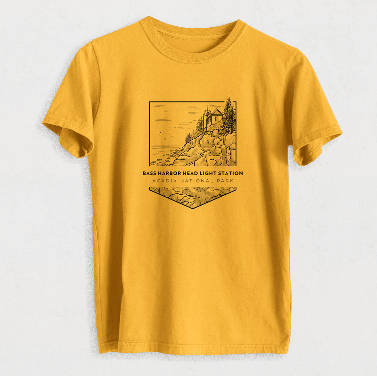 Bass Harbor Head Light Station - Acadia National Park - Heavyweight Men&#39;s 100% Organic Cotton Tee