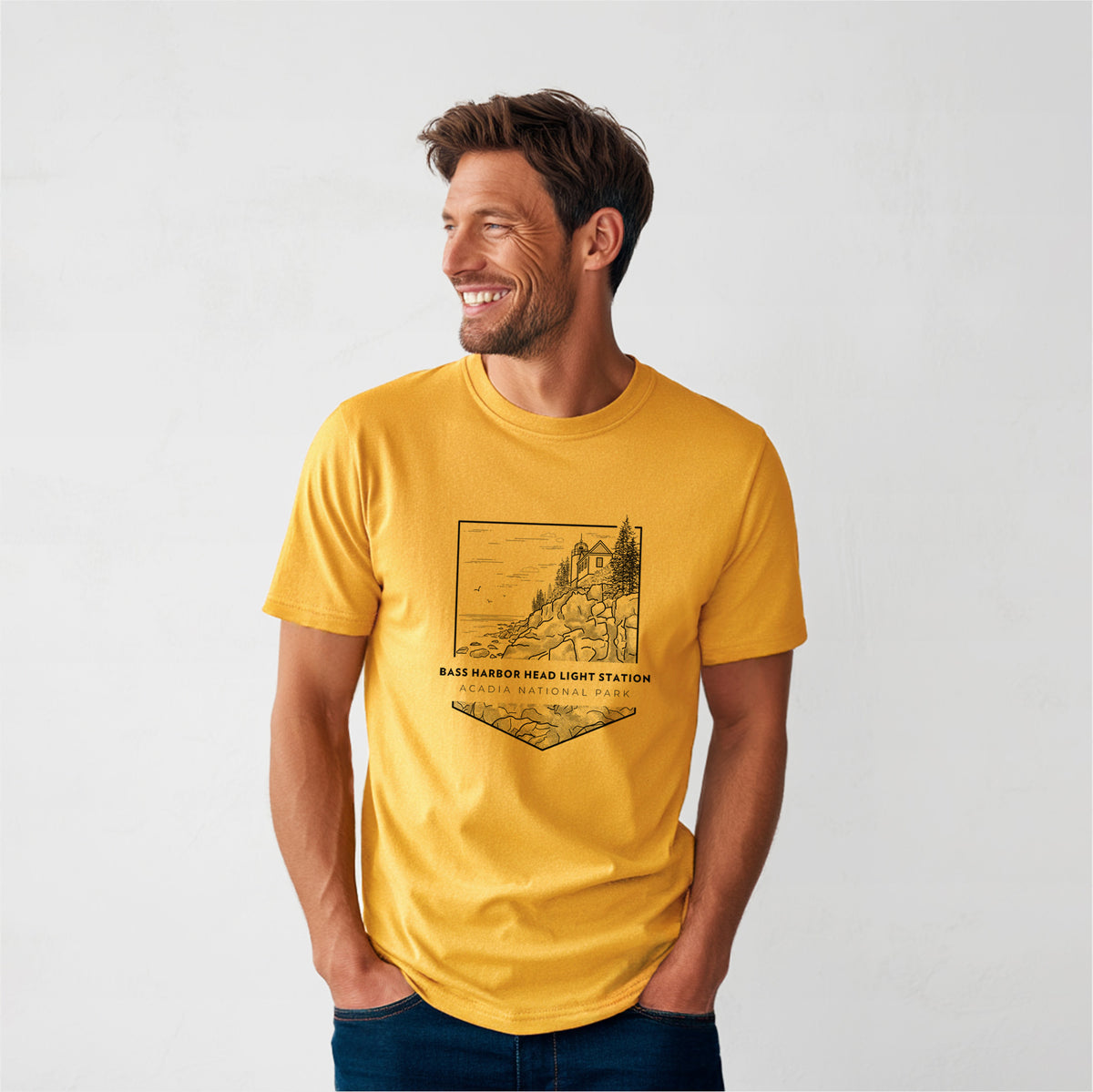 Bass Harbor Head Light Station - Acadia National Park - Heavyweight Men&#39;s 100% Organic Cotton Tee