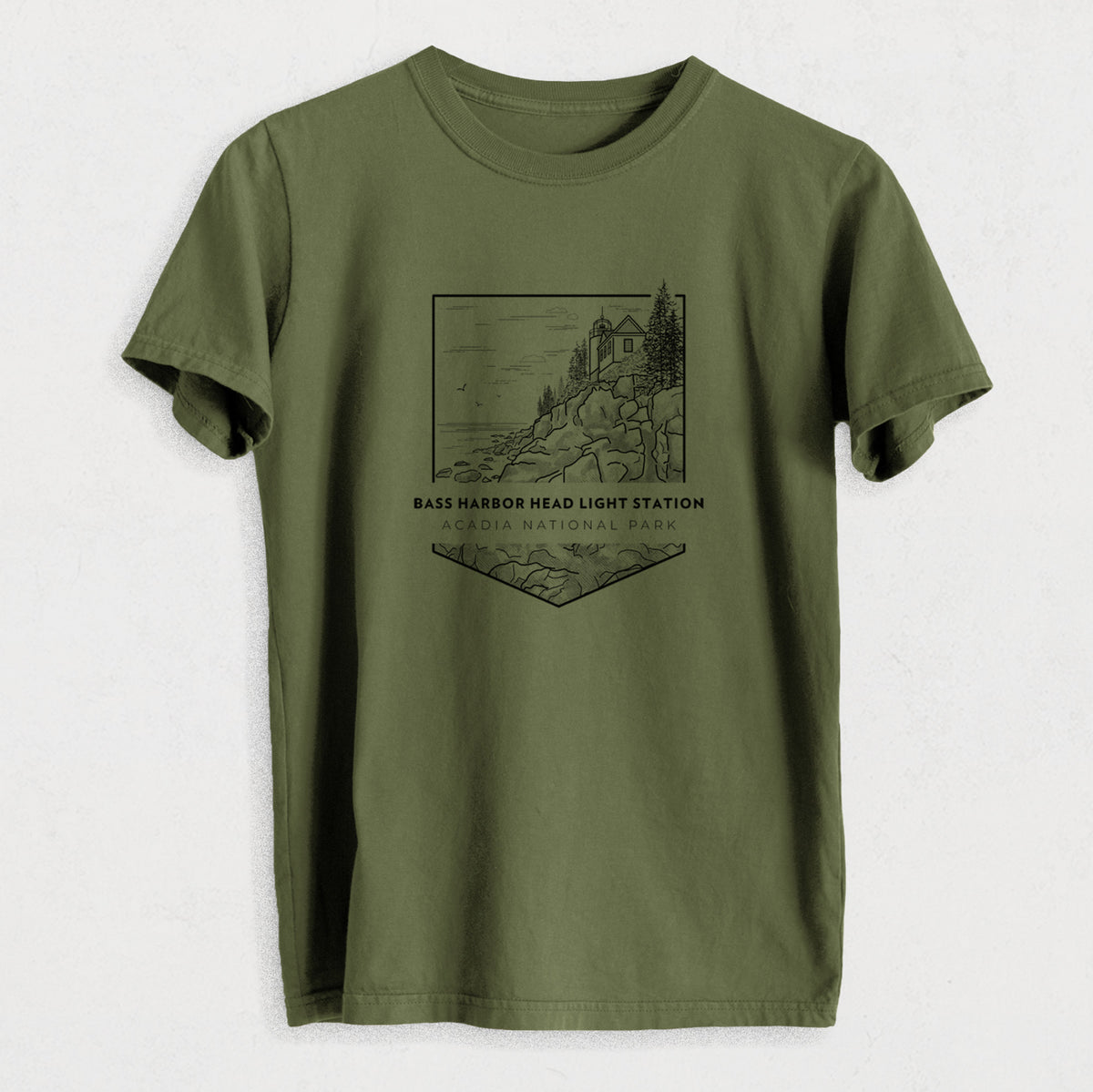 Bass Harbor Head Light Station - Acadia National Park - Heavyweight Men&#39;s 100% Organic Cotton Tee